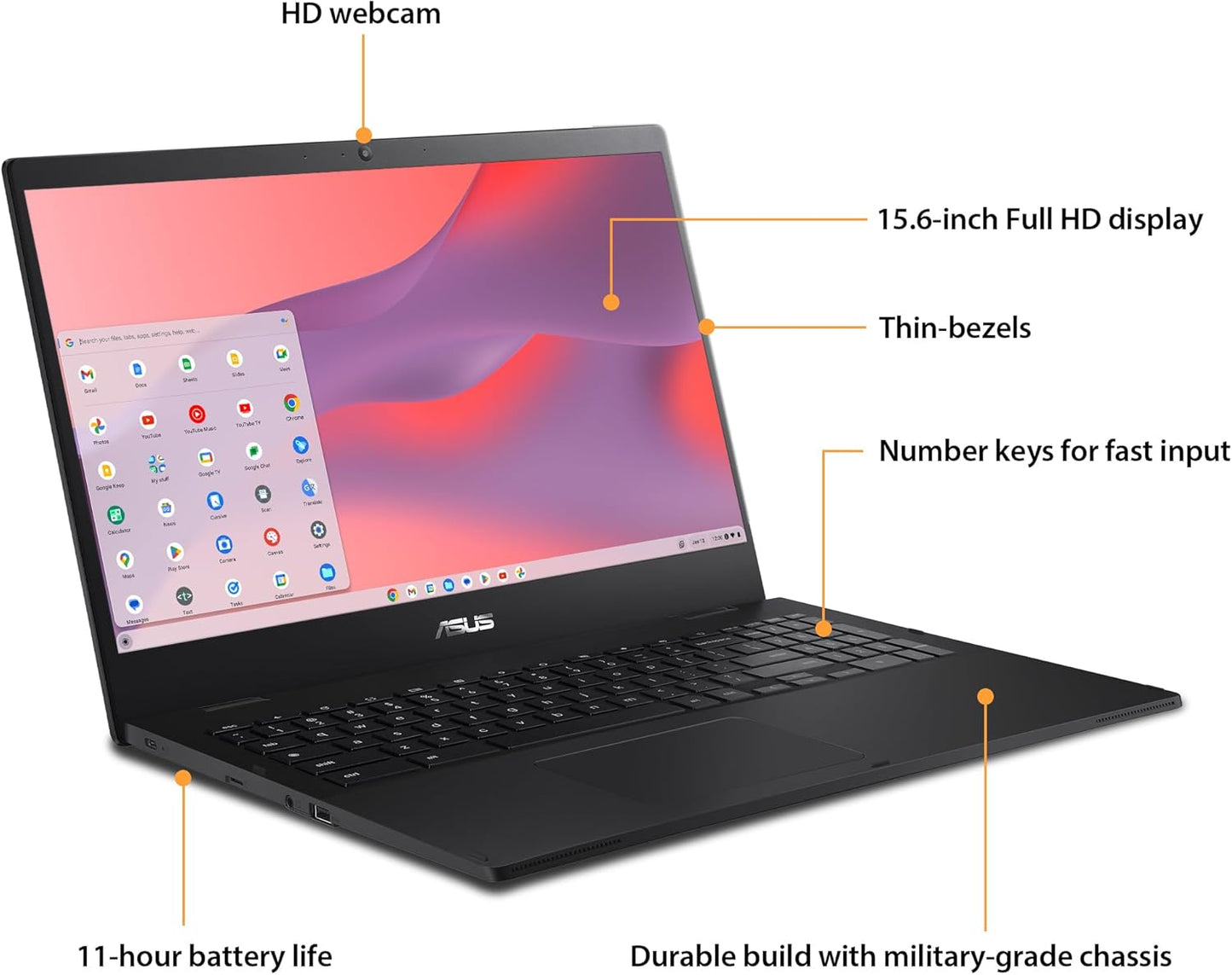 ASUS Chromebook CX1 Laptop, 15.6" Full HD NanoEdge Display, Intel Celeron N4500 Processor, 64GB eMMC Storage, 4GB RAM, Wi-Fi 6 ChromeOS, CX1500CKA-DH03-CB