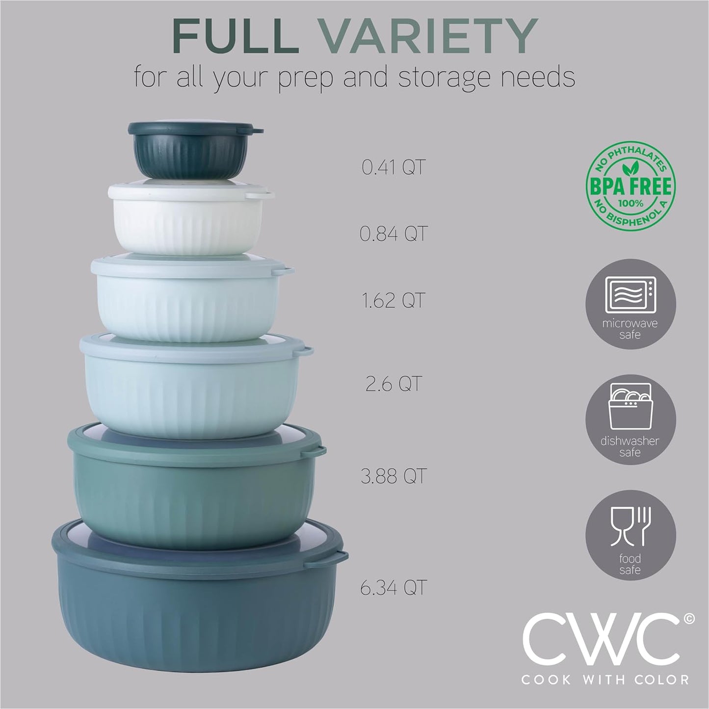 COOK WITH COLOR Prep Bowls with Lids- 8 Piece Nesting Plastic Small Mixing Bowl Set with Lids (Teal Ombre)
