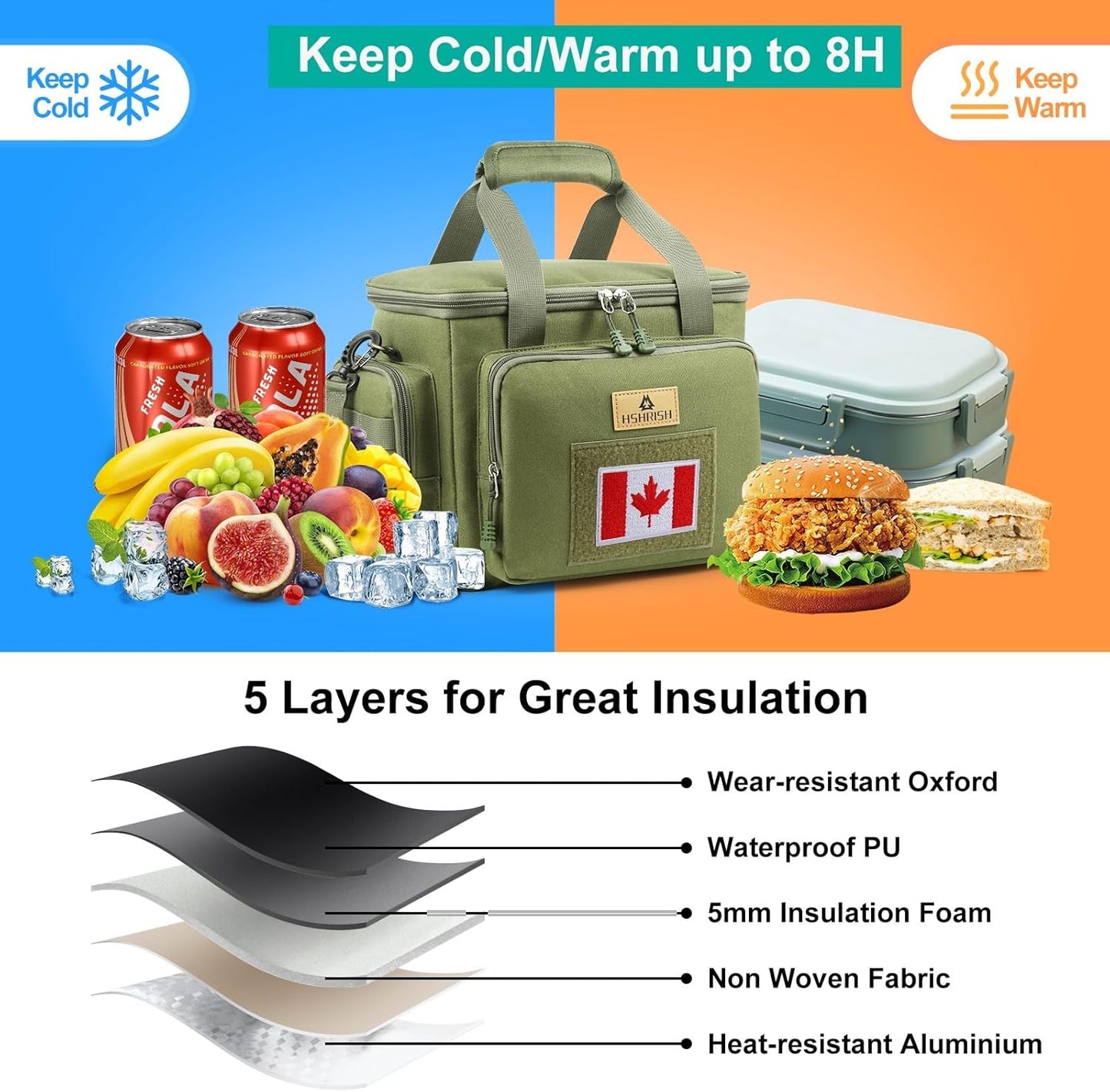 HSHRISH Tactical Large Lunch Bag for Men,Leakproof Insulated Lunch Box, Durable Soft Cooler Bag with Shoulder Strap Lunch Pail for Work Shifts Outdoor