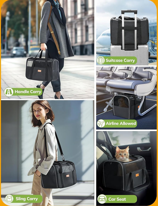Morpilot Cat Carrier Soft - Portable Pet Carrier for Small or Medium Cats, Dogs and Puppy up to 14lbs, Airline Approved Dog Carrier with Safety Buckle - (Dark Gray) - PuriLite