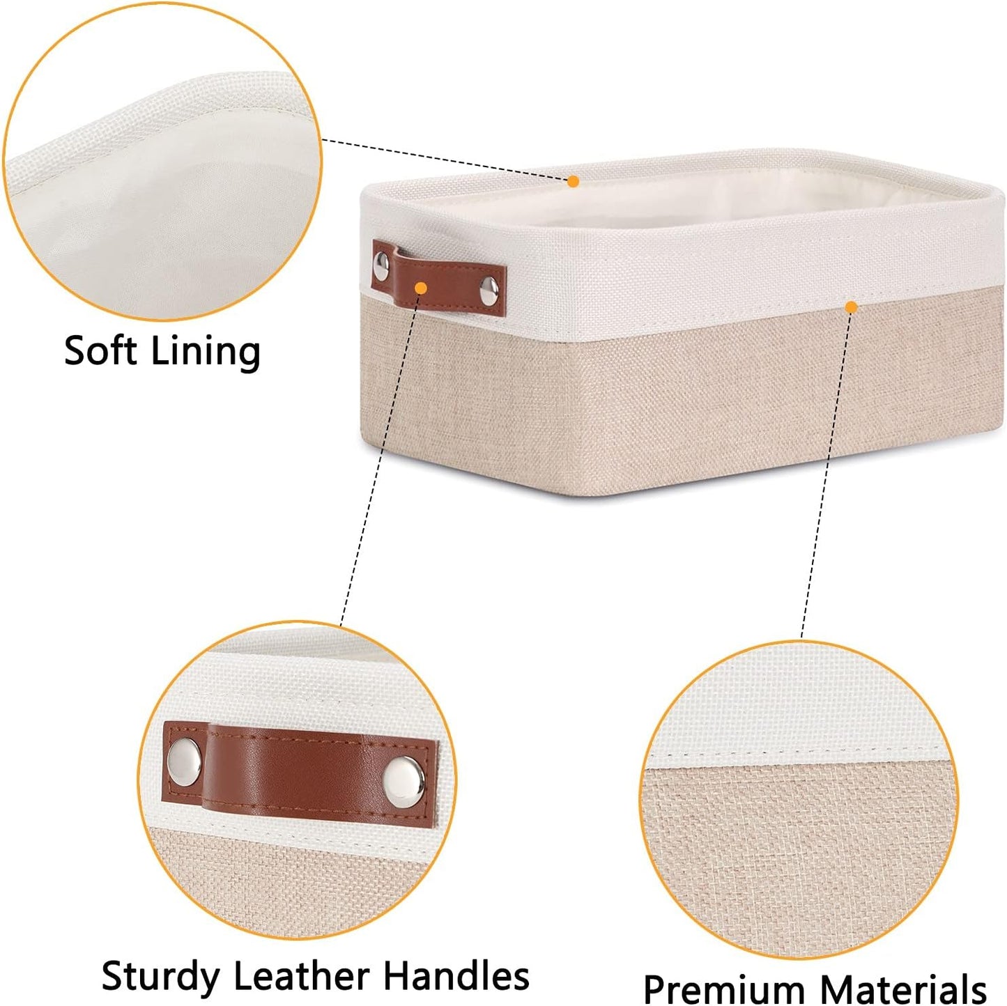 DULLEMELO Storage Baskets for Shelves, Fabric Collapsible Rectangular Storage Bins for Shelves, Closets, Nursery, Home, Office, Empty Gift Baskets (White&Teal)