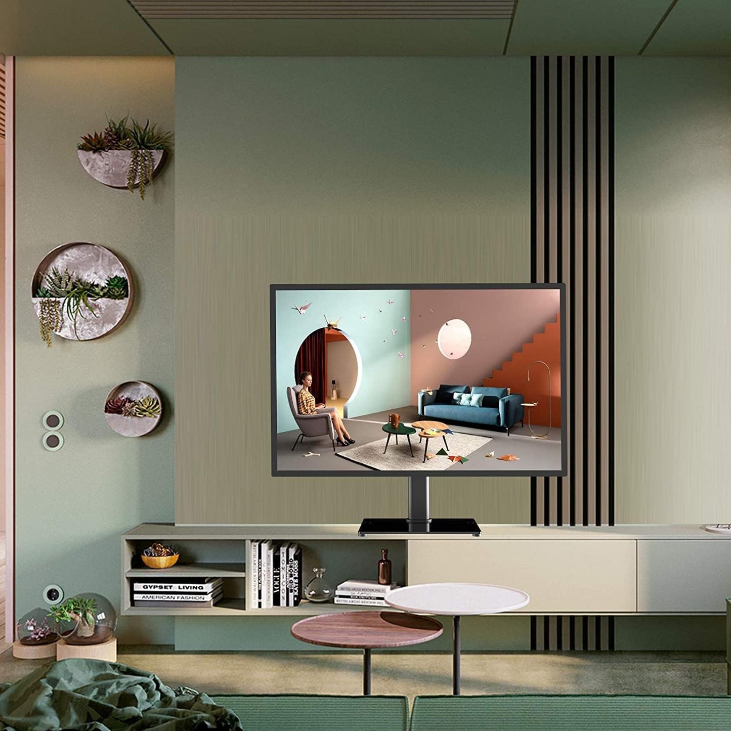 Suptek Universal TV Stands, Table Top TV Stand, Pedestal TV Stand for Most 17"-55" Screens, Height Adjustable TV Base Stand with Tempered Glass Base and Wire Management, Hold up to 40kg, VESA 75/400mm