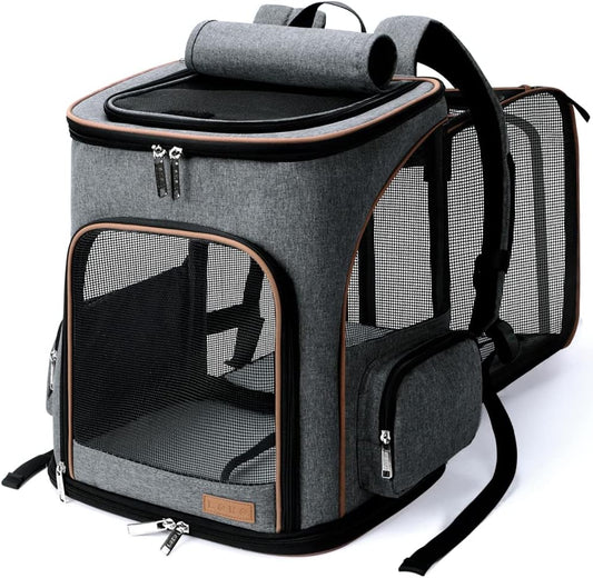 Lekesky Cat Backpack Expandable Dog Carrier Backpack Airline Approved Pet Backpack Carrier for Cats, Small Dogs, Puppies Under 13 Lbs, Grey - PuriLite