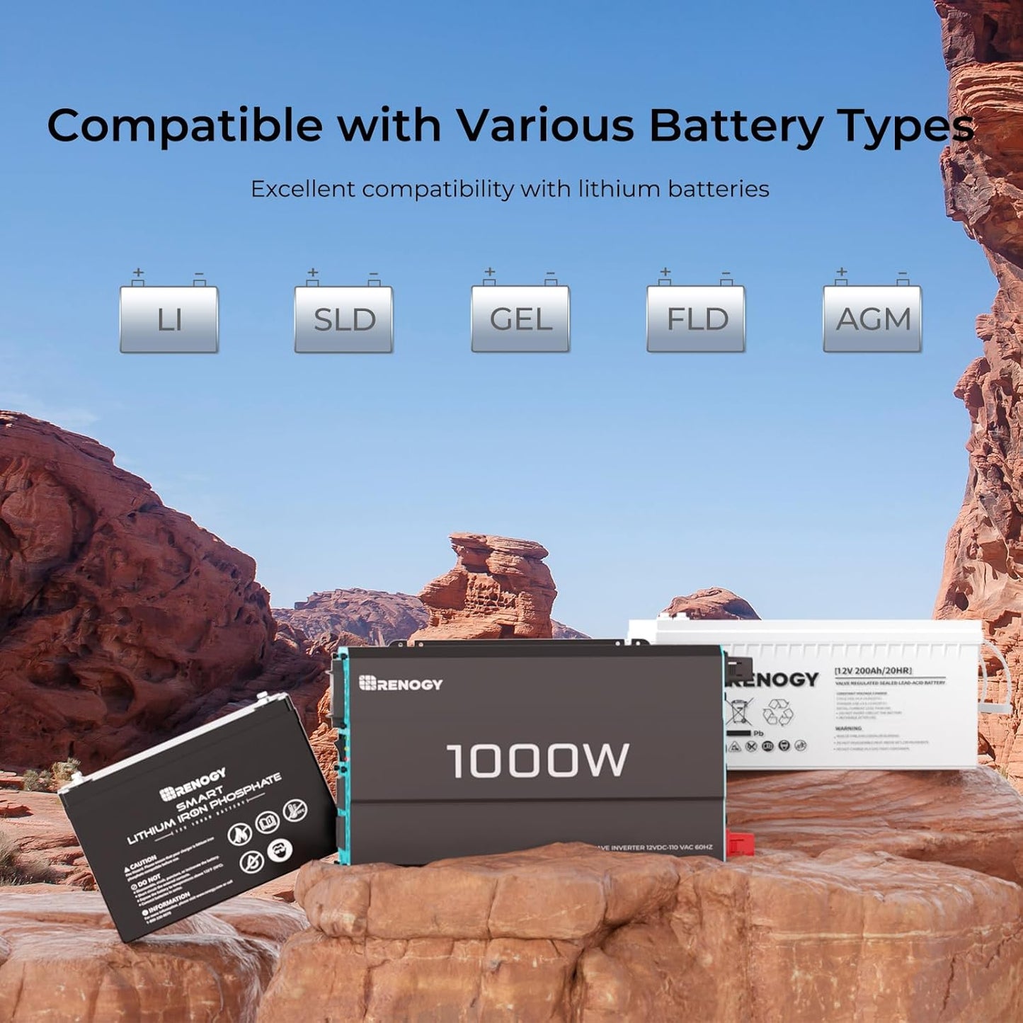 Renogy Pure Sine Wave Inverter 1000w Power Inverter DC 12v to AC 110v, Solar Inverter 12v to 110v Converter with 5V/2.1A USB Port, 2 AC Ports, Remote Controller