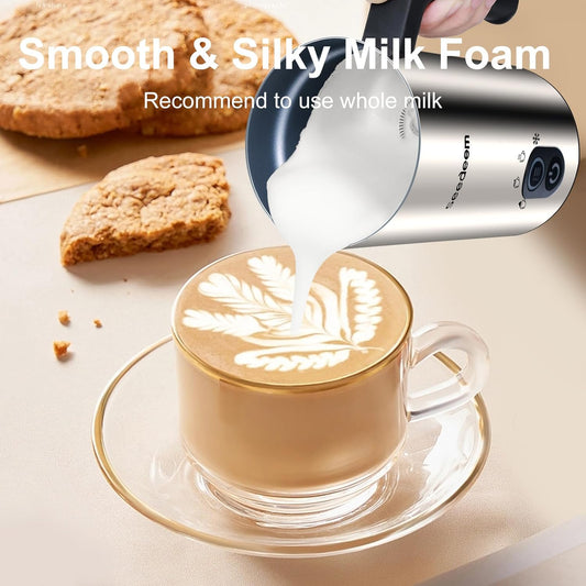 Milk Frother, Seedeem 4-in-1 Electric Milk Steamer, 10.2oz/300ml Automatic Warm and Cold Milk Foamer, Stainless Steel Milk Steamer for Latte, Cappuccinos, Hot Chocolate Milk …… - PuriLite