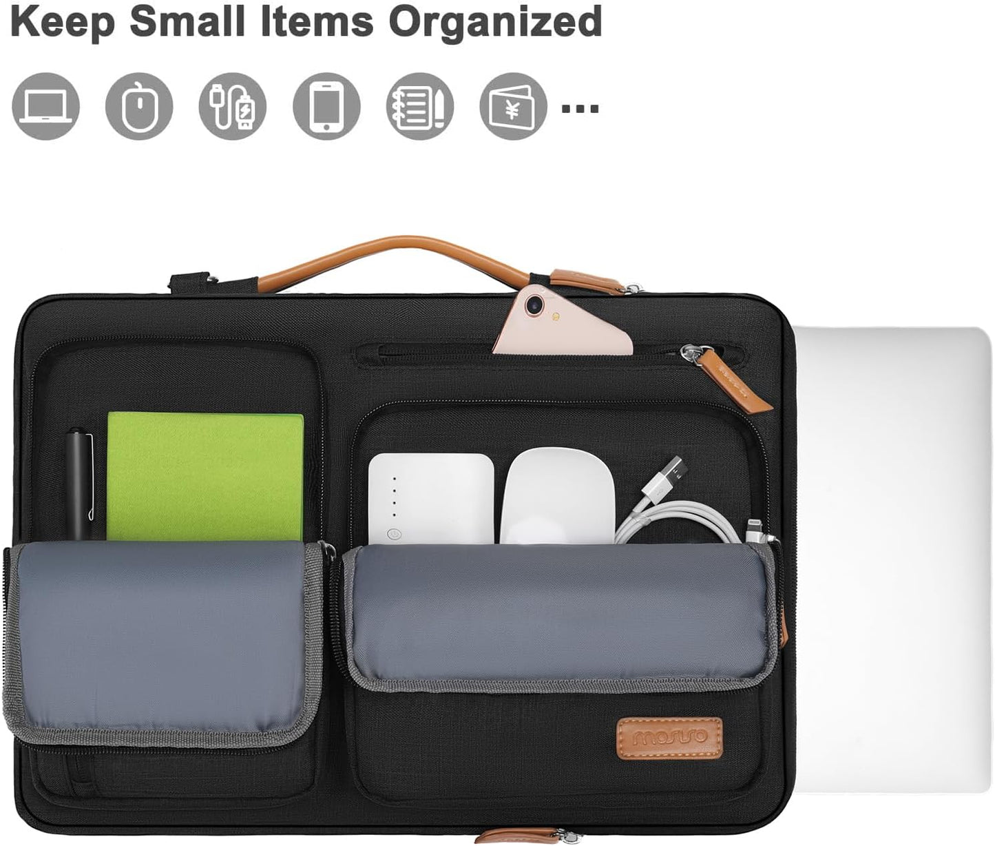 MOSISO 360 Protective Laptop Bag 13.3 inch, 13-13.3 inch Computer Shoulder Bag Compatible with MacBook Air/Pro 13/Pro 14, HP Dell ASUS, Side Open Messenger Case &4 Zipper Pockets&Handle, Black