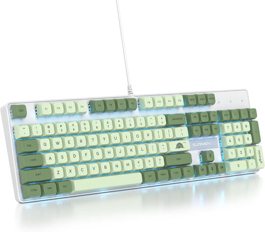 Owpkeenthy Full Size Green Mechanical Gaming Keyboard with Number Pad, Wired 100% Office NKRO Keyboard RGB Backlit 104 Keys with Red Switch for PC Gamer (104 Matcha) - PuriLite