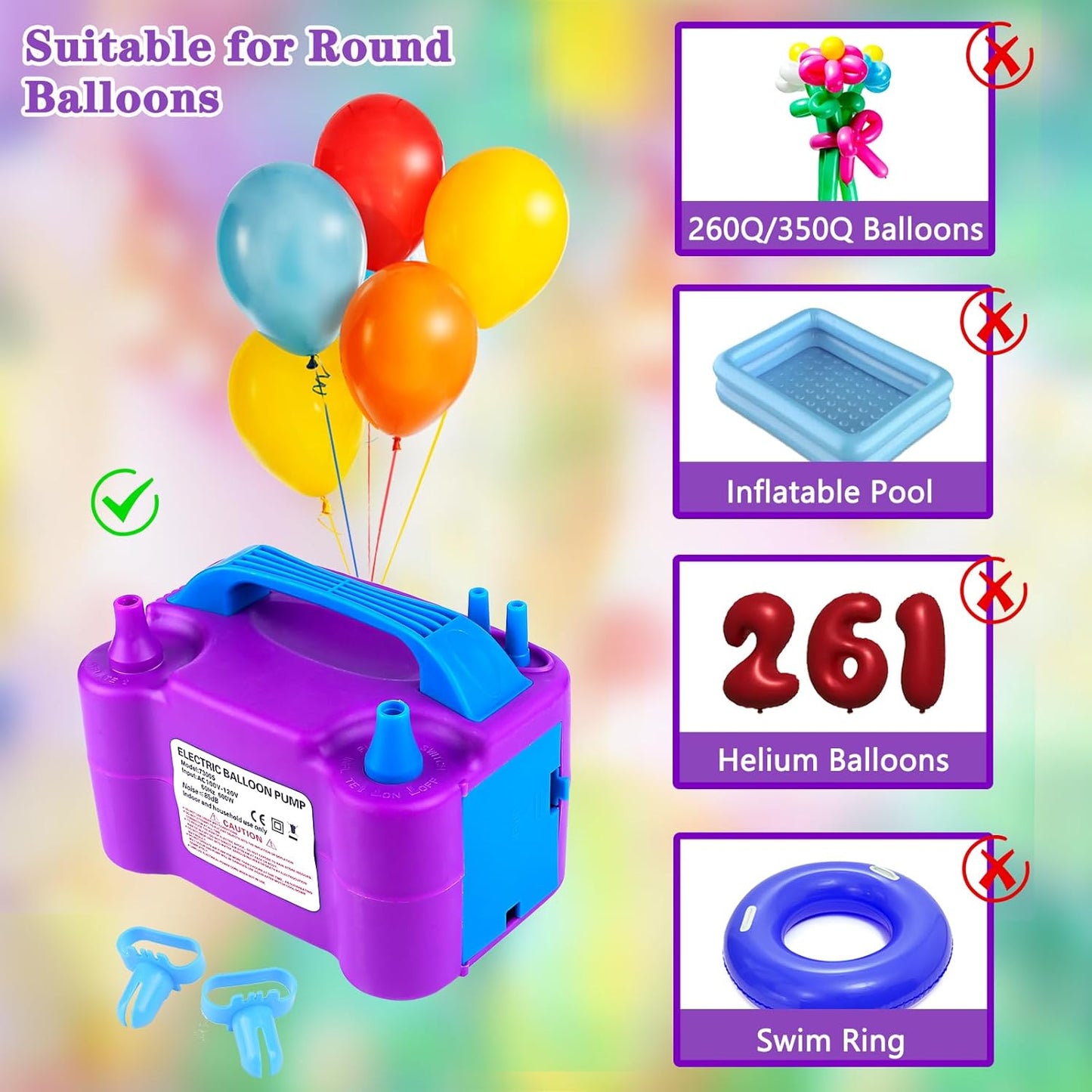 Electric Balloon Pump,Balloon Inflator, Dual Nozzle Electric Air Pump,Balloon Pump Balloons Blower 110V 600W for Party Decoration with Gifts:2 Balloon Tying Tools (Rose red)