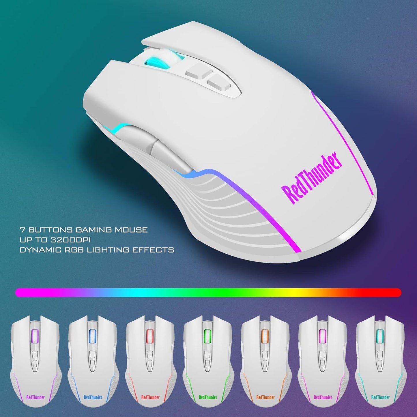 RedThunder K10 Wireless Gaming Keyboard and Mouse Combo, LED Backlit Rechargeable 3800mAh Battery, Mechanical Feel Anti-ghosting Keyboard + 7D 3200DPI Mice for PC Gamer (Black)
