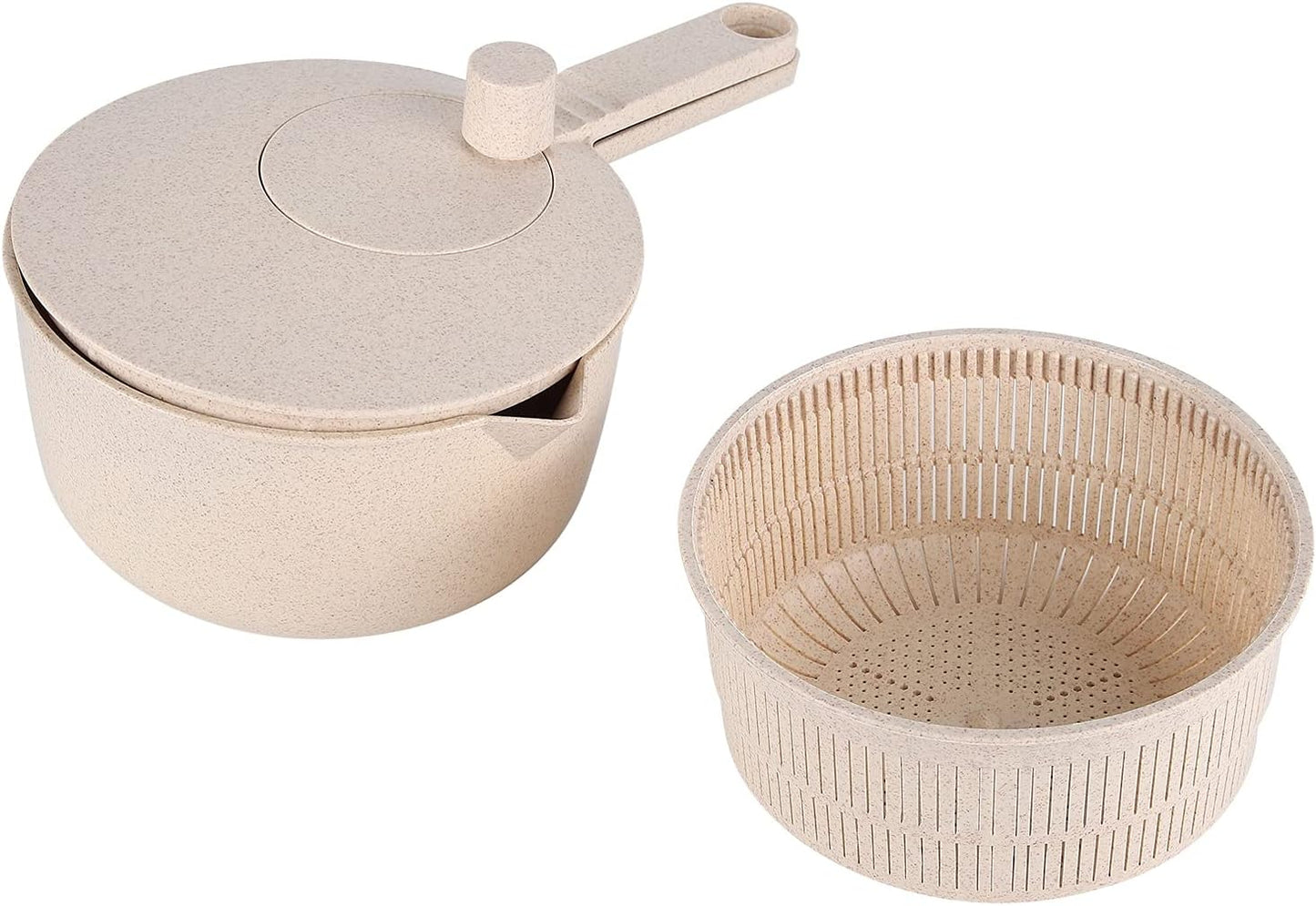 Cyrank Large Salad Spinner with Drain, Lettuce Washer, Vegetable Washing Bowl Set, Manual Vegetables Rice Washing Tool for Kitchen, Beige