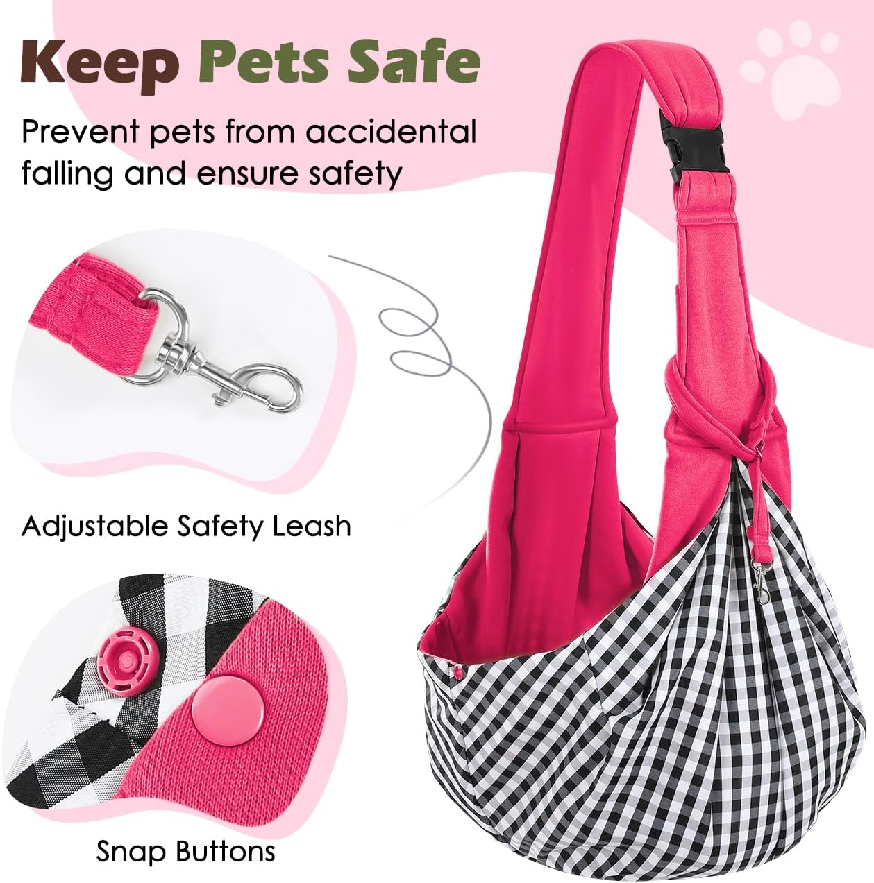 Pawaboo Small Dog Sling Carrier, Reversible Hands Free Dog Sling Carrier for Small Dogs and Cats, Puppy Sling Carrier with Adjustable Strap Buckle & Safety Harness, Puppy Essentials, Grey