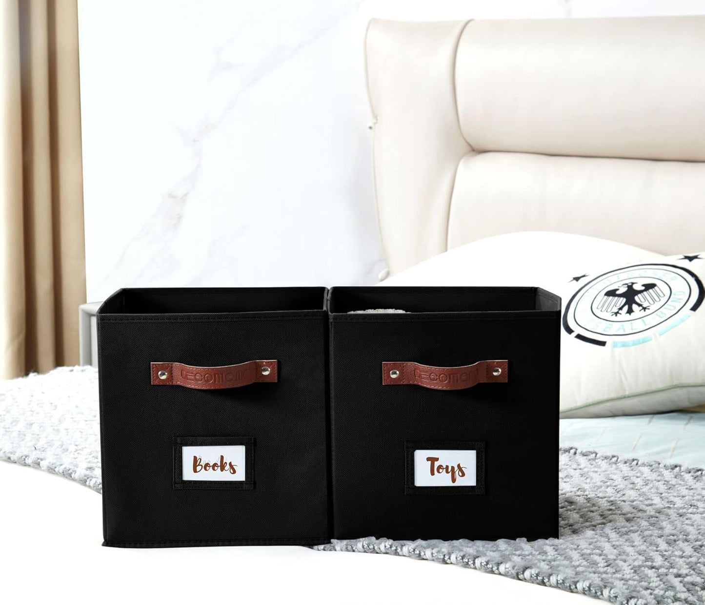 DECOMOMO Cube Storage Bin, Storage Cubes with Labels, Baskets for Shelves Kallax Linen Closet Organizers (Cube 10.5x11"/ 6pcs, Black)