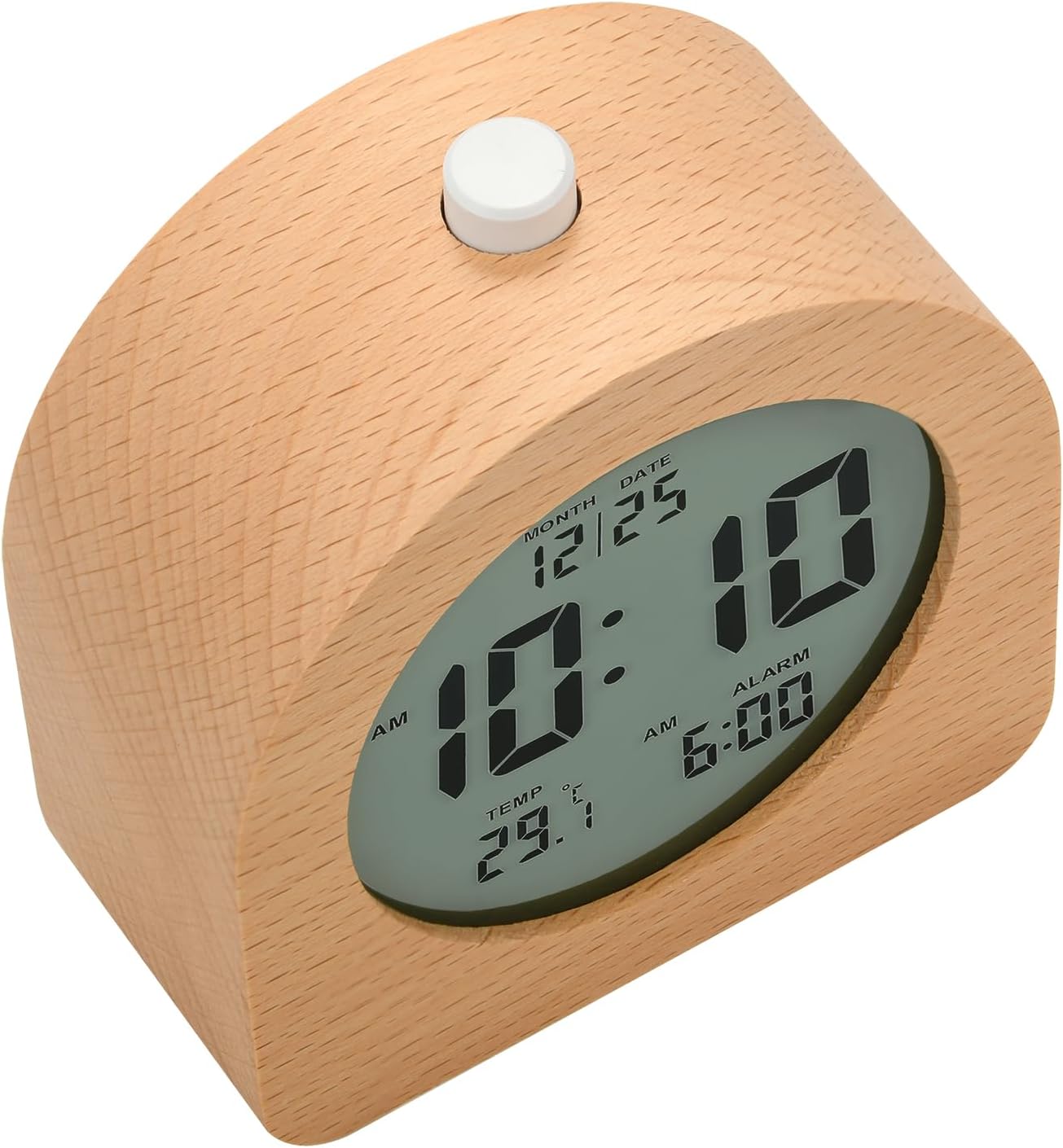 Plumeet Wooden Digital Alarm Clock for Bedrooms, Wood 4'' Battery Powered Alarm Clock with Snooze and Nightlight, Electronic LCD Desk Clock Display Time, Date, Temp, 12/24H, Wood Décor (Sapele, 3.2'')