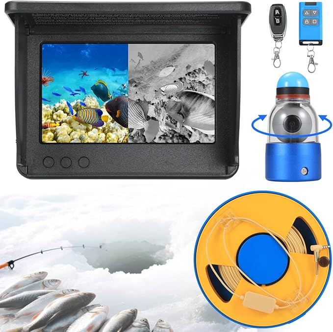 360° Underwater Fishing Camera with 5 Inch Portable Monitor Night Performance Fishfinder 1000 TVL 30M Cable