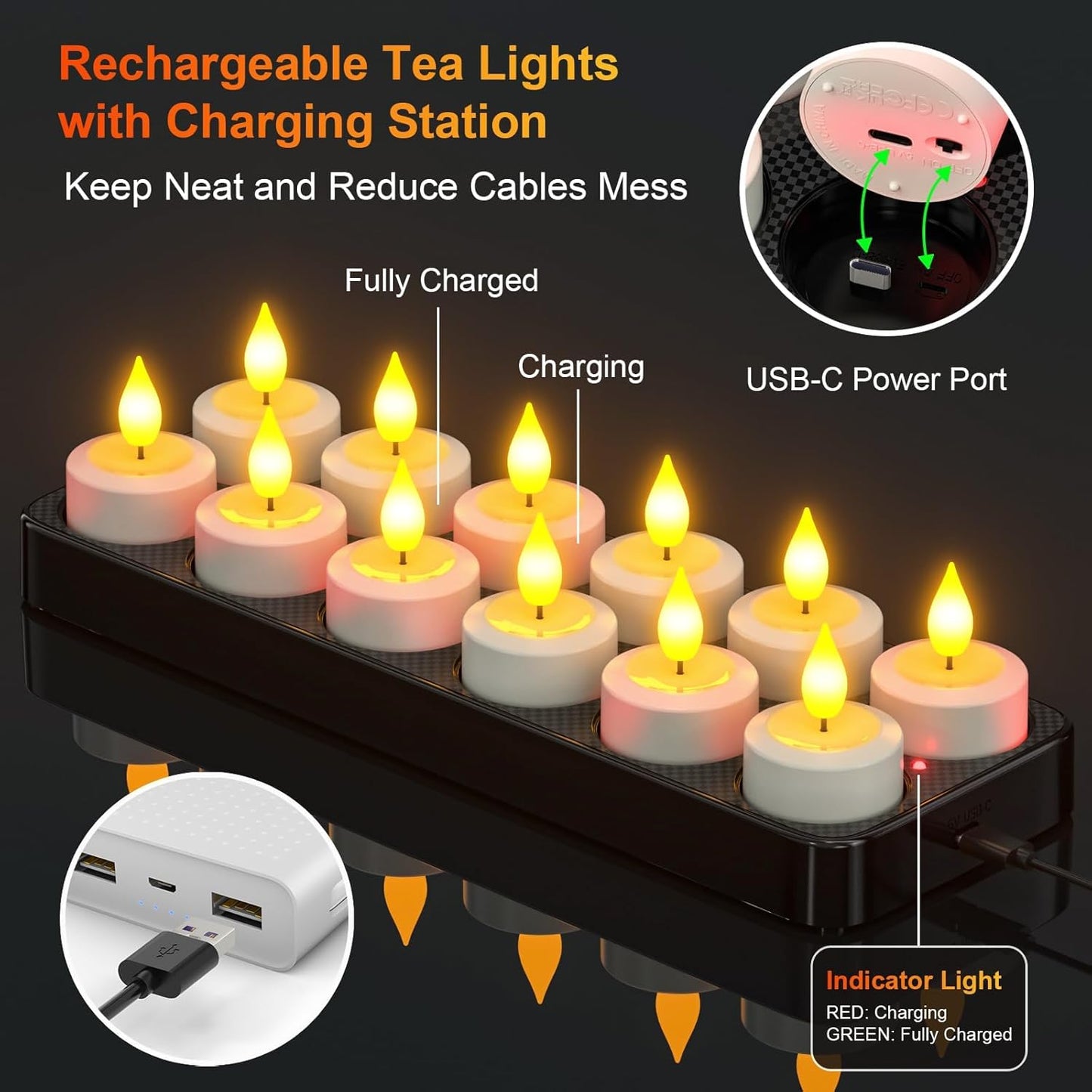 SoulBay Flameless Candles with Remote Control Timer & Charging Base, 12pcs USB Rechargeable Battery LED Tea Lights Candles Small Votive for Lantern Pool Weddings Emergency Christmas Home Decorative