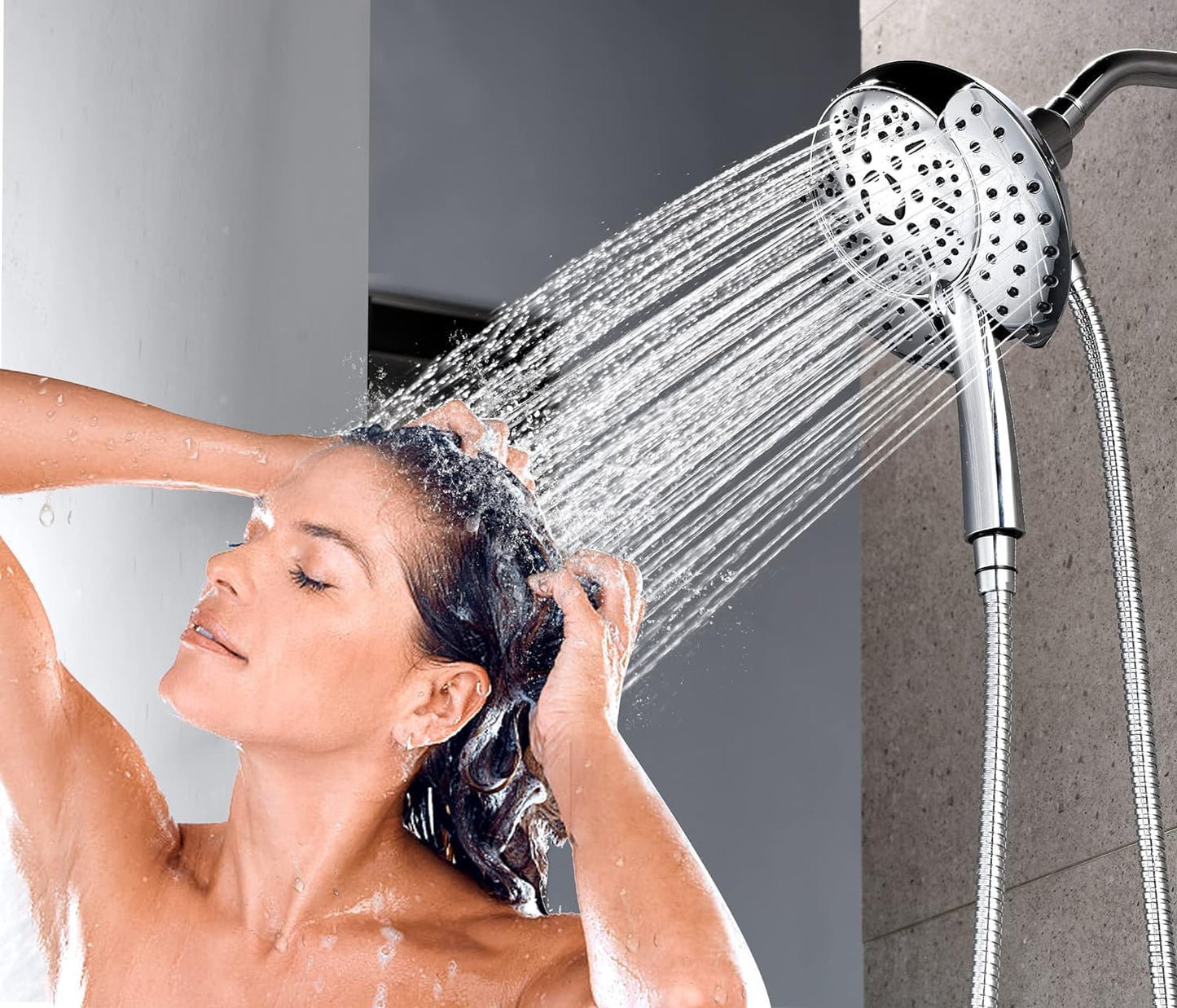 GRICH Shower Heads with Hand Held Spray: 9 Modes High Pressure Shower Head & Rain Shower Head, 2 in 1 Anti-Leak Shower Head with Hose, Height/Angle Adjustable, cUPC Certification Approved
