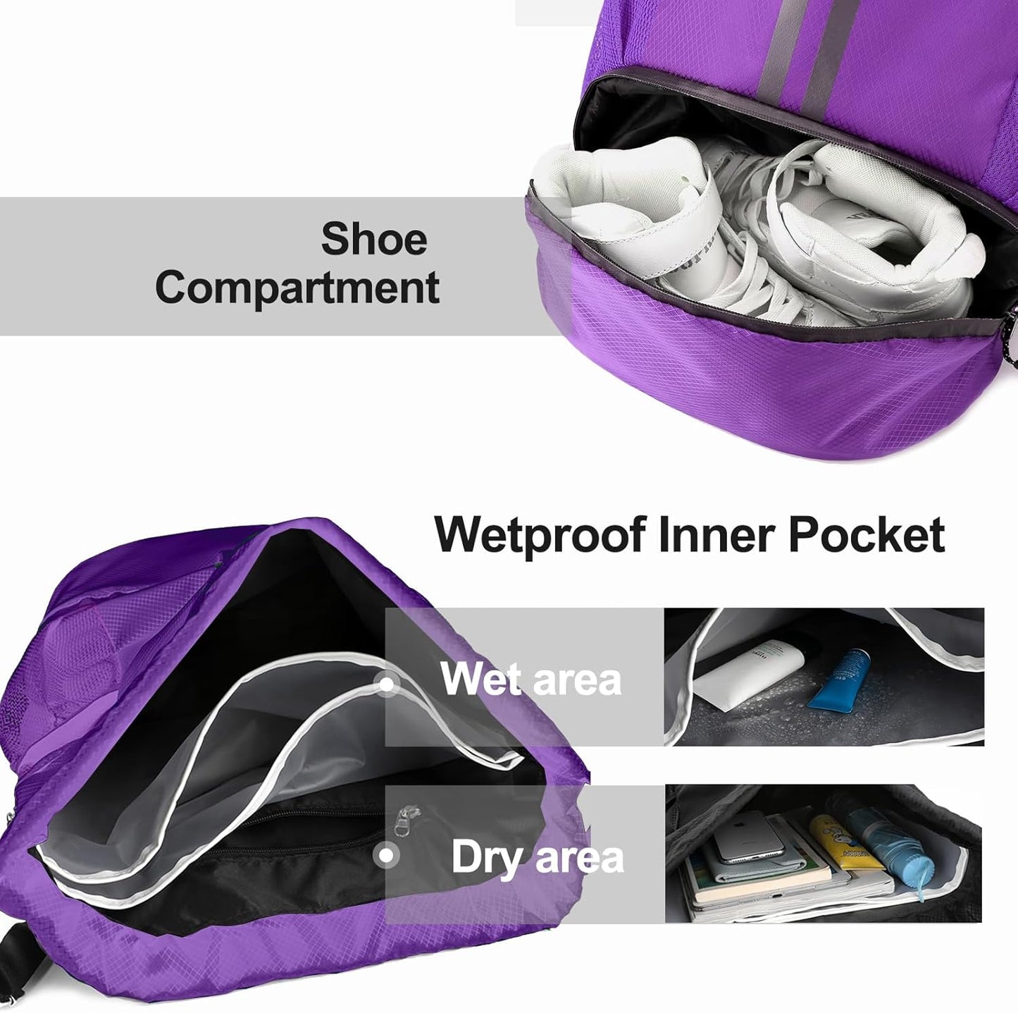Hoedia Sports Drawstring Backpack - String Swim Gym Bag with Shoes Compartment and Wet Proof Pocket for Women/Men