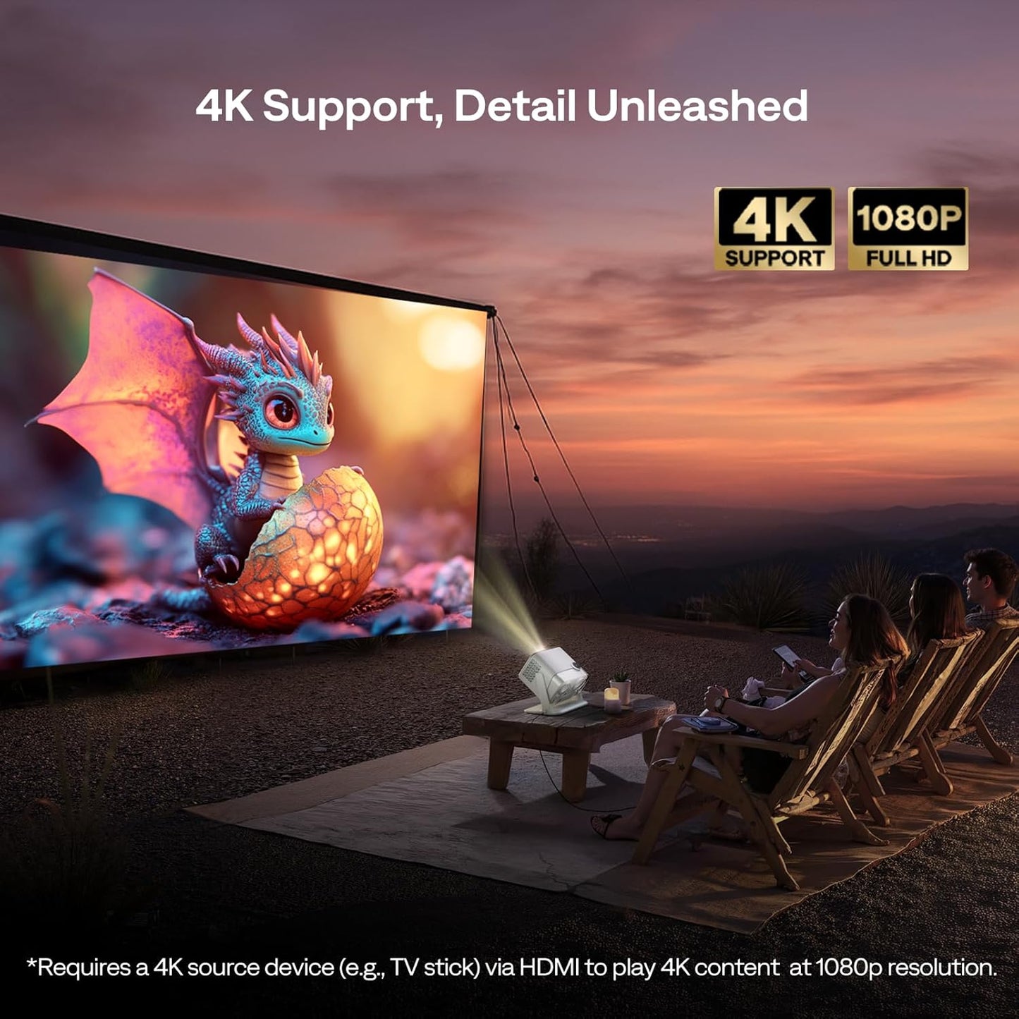 Aurzen Boom mini Google TV 4K Supported Smart Projector with WiFi and Bluetooth, Outdoor & Home Movie Projector with 20W Speakers DoIby Audio, Real-Time Focus & Keystone, 500 ANSI Lumens, Black