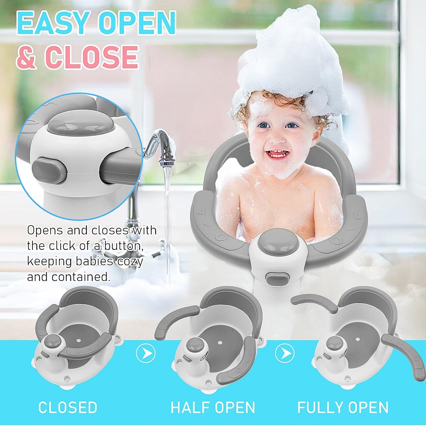 Baby Bath Seat for Babies 6 Months & Up, Non-Slip Infant Toddler Baby Bathtub Bath Seat for Sitting Up, Baby Tub Seat with Suction Cups for Shower (Grey)