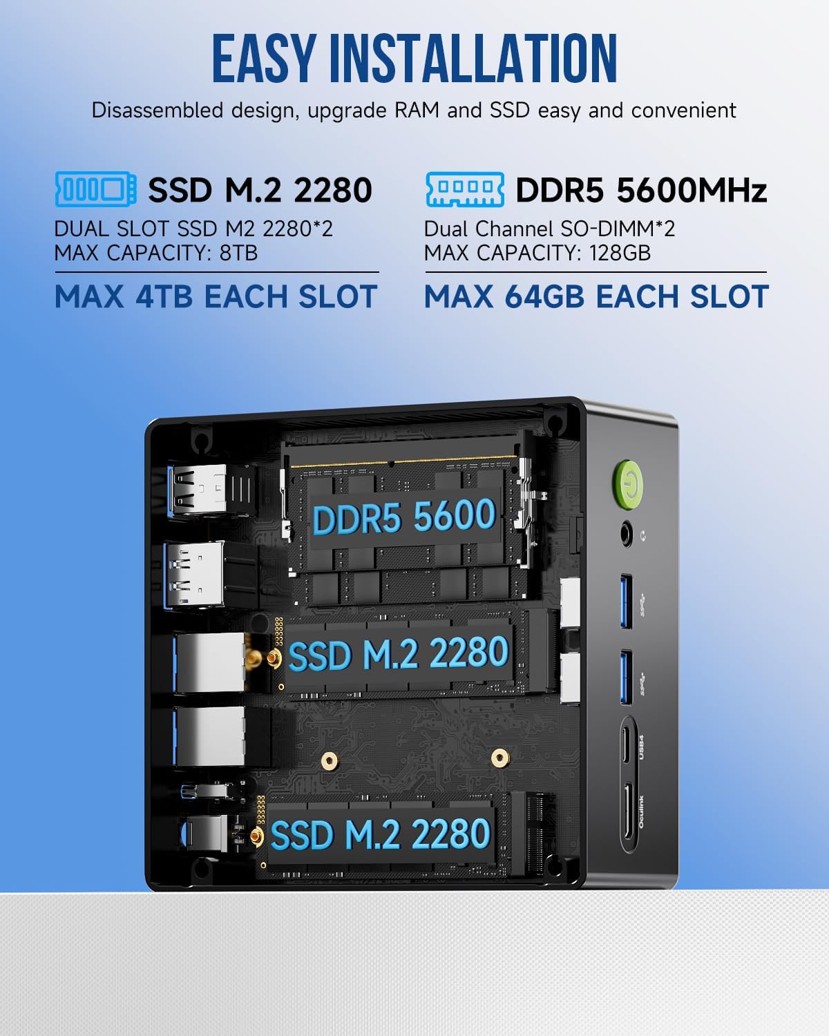 GMKtec Mini PC Gaming, K6 AMD Ryzen 7 7840HS Dual NIC LAN 2.5Gbps Desktop Computer, 32GB DDR5 (16GB*2) 1TB PCIe4.0 SSD, USB4.0, HDMI, DP, USB-C, WiFi 6E, BT 5.2