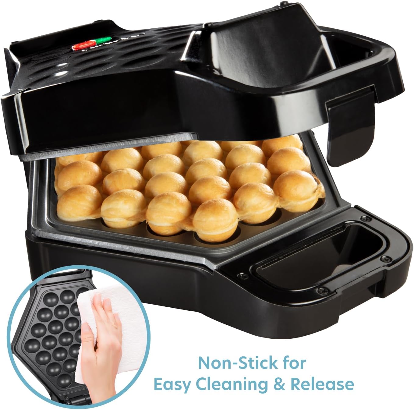 Bubble Waffle Maker - Electric Nonstick Hong Kong Egg Waffle Iron Machine - Ready in 5 Minutes with Indicator Light - Includes Bonus Recipe Guide