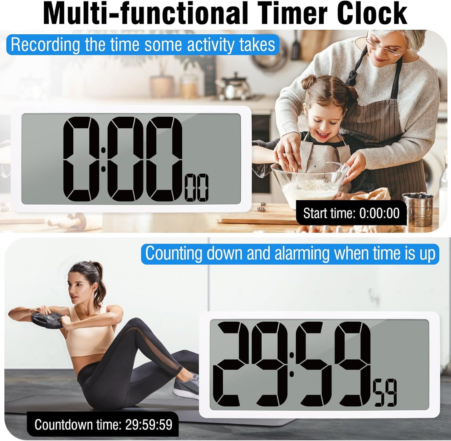 KMMKGG 15" Large Digital Wall Clock Battery Operated, Digital Clock Display with Day, Date & Temperature, Large Wall Clock for Bedroom, Livingroom, Office(4.6" Numbers)