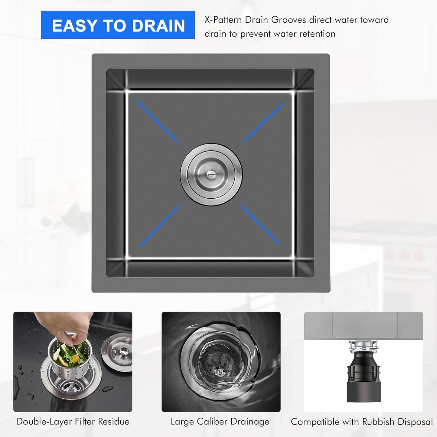 MENATT 20-inch Undermount Kitchen Sink, SUS304 Stainless Steel Handmade Single Bowl Kitchen Sink with Sink Strainer (Brushed), 20"x16"x9"