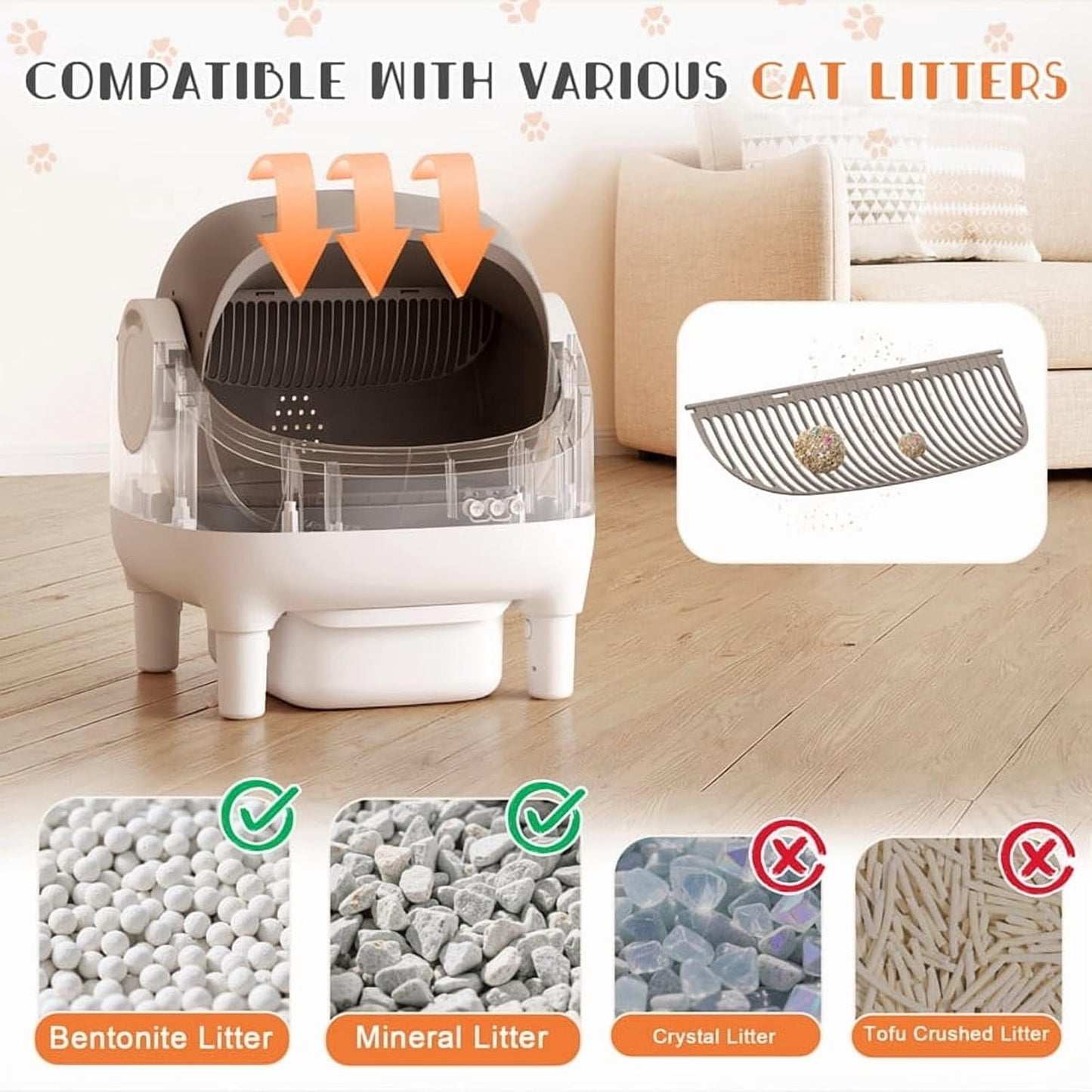 GUNJI Self Cleaning Cat Litter Box, Open-Top Automatic Self-Cleaning Litter Box, Design for Multi-Cat Families, Integrated Safety Protection, Includes Trash Bags (Brown)