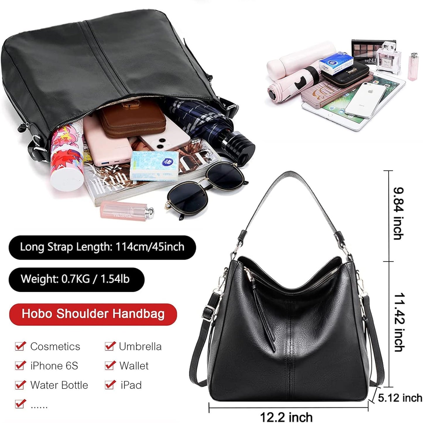 Hobo Bags for Women Handbags Purse Ladies Boho Shoulder Bag Crossbody Purses PU Leather Brown 2PCS