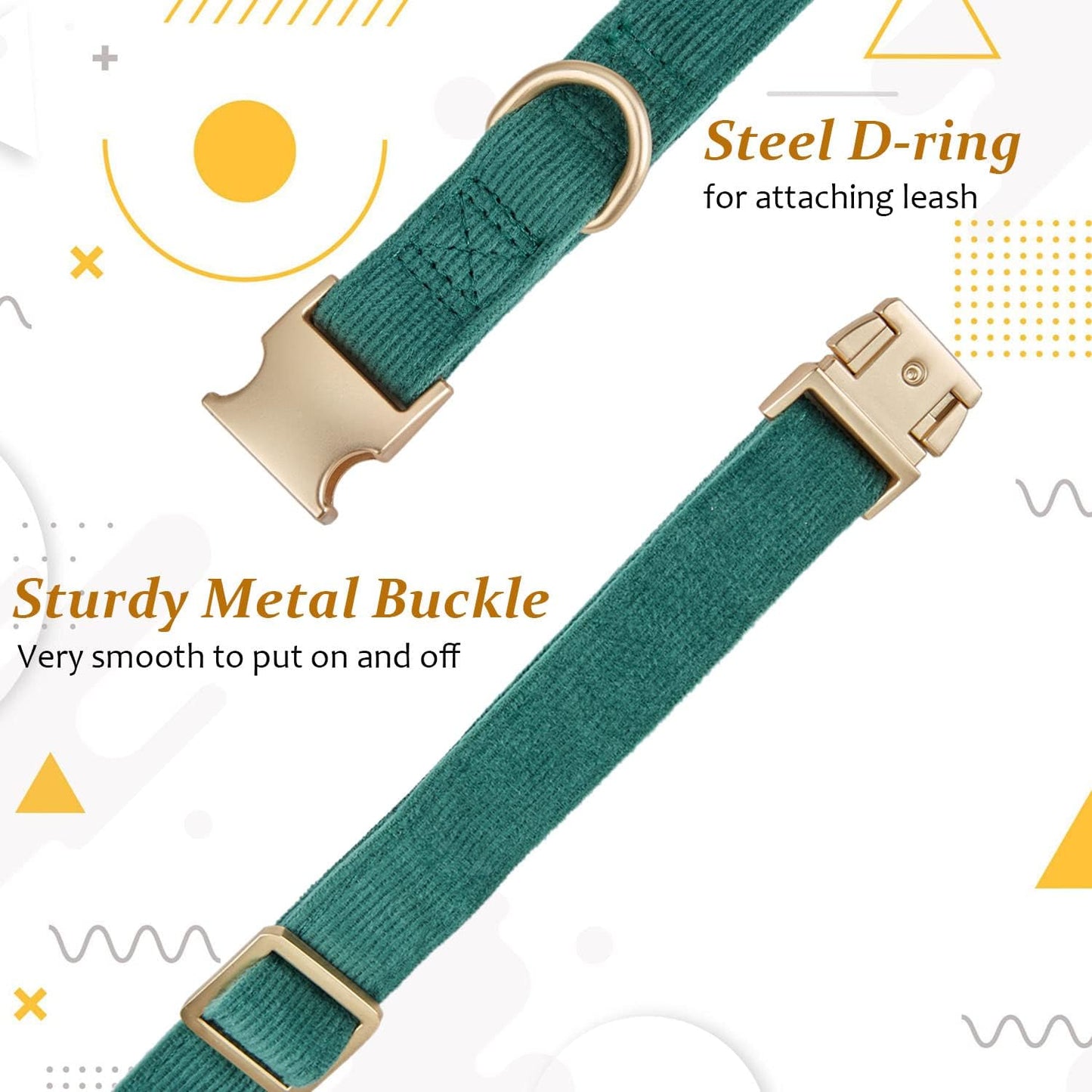 YUDOTE Soft Cotton Dog Collar with Metal Buckle Adjustable Heavy Duty Comfy Corduroy Collars for Small Medium Large Dogs,Black,Small