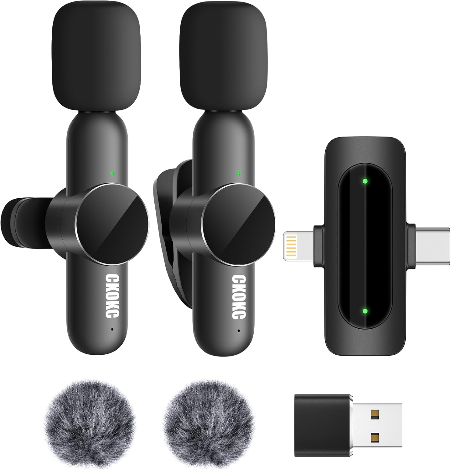 CKOKC Wireless Microphone for iPhone - Android Phone and Laptop PC, USB Microphones for Podcasting, Lavalier Microphone for Interview Video Vlog YouTube