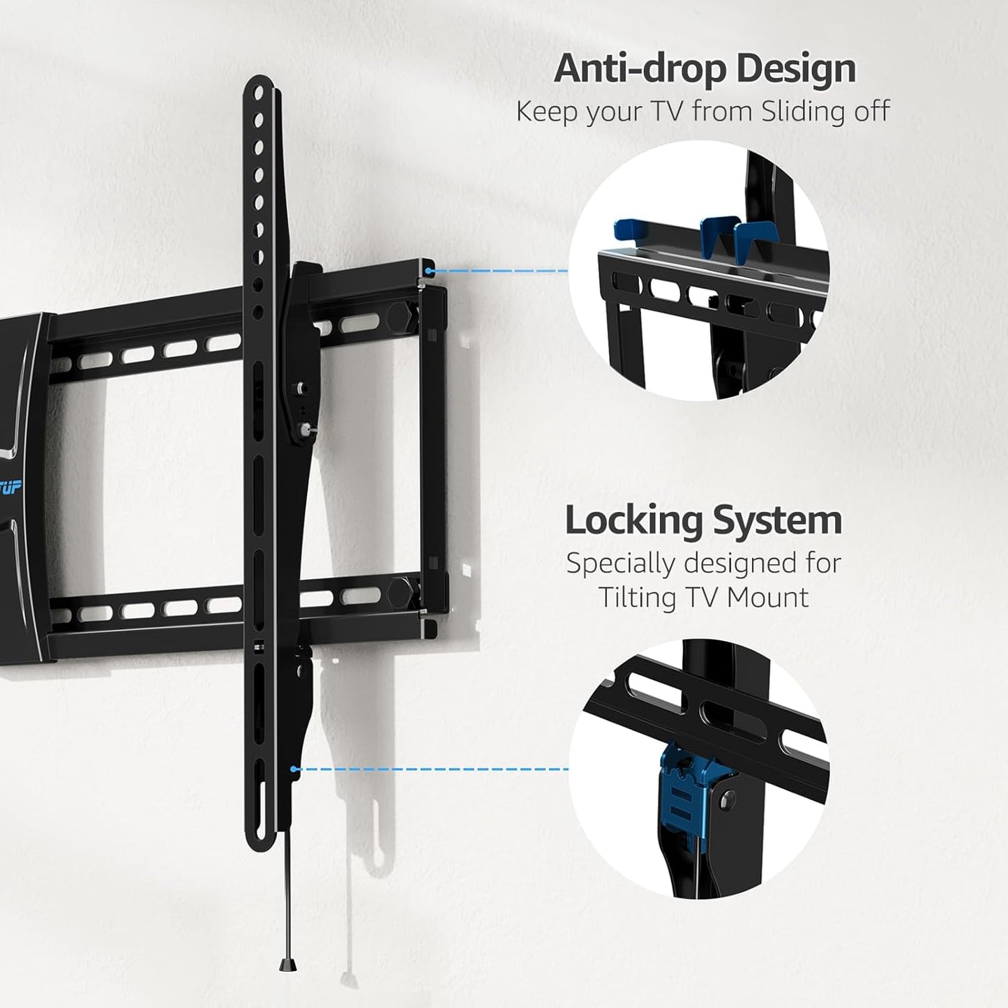 MOUNTUP UL Listed TV Wall Mount, Tilting TV Mount Bracket for Most 37-82 Inch Flat Screen/Curved Low Profile Wall Mount Saving Space Max VESA 600x400 mm Hold up to 99 lbs Fit 16" 18" 24" Stud MU0008