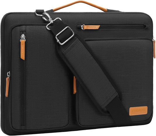 MOSISO 360 Protective Laptop Bag 13.3 inch, 13-13.3 inch Computer Shoulder Bag Compatible with MacBook Air/Pro 13/Pro 14, HP Dell ASUS, Side Open Messenger Case &4 Zipper Pockets&Handle, Black - PuriLite