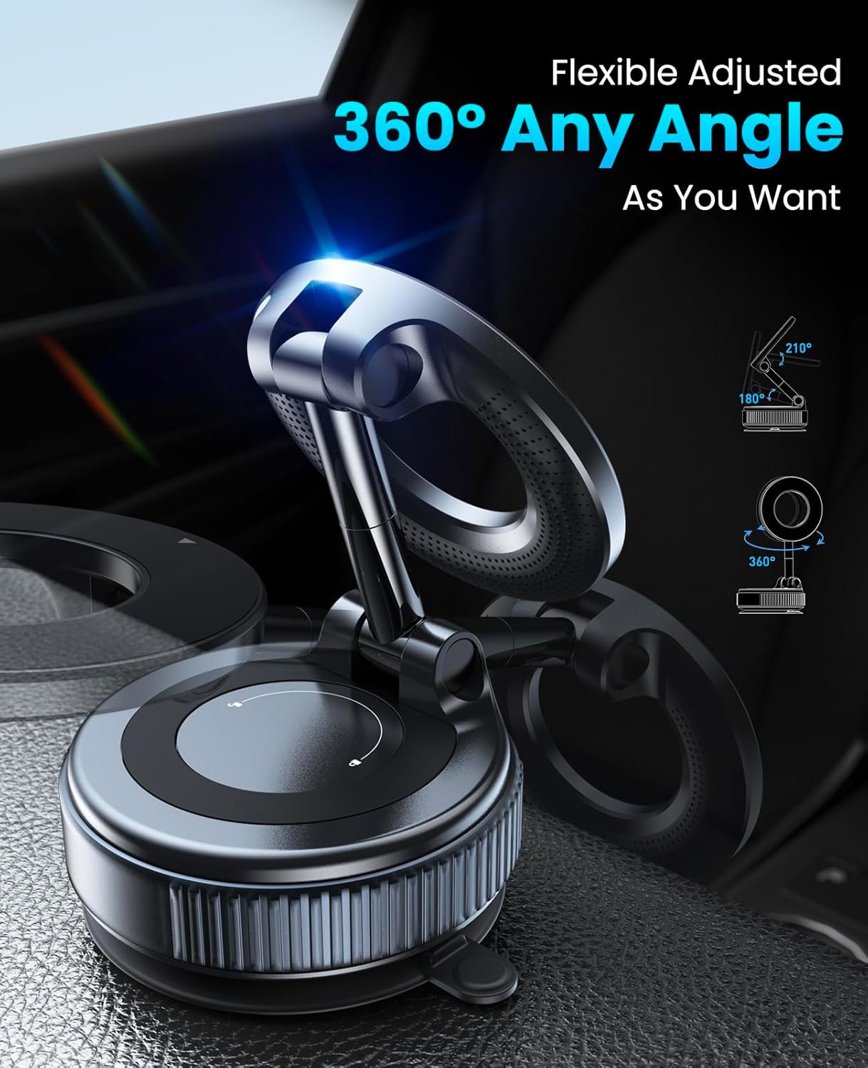 Jononser Vacuum Magnetic Suction Cup Phone Mount for Magsafe, 360° Adjustable Magnetic Phone Holder, Pocket Size Foldable Portable Cell Phone Holders for Your Car for All Smartphones & All Car Models