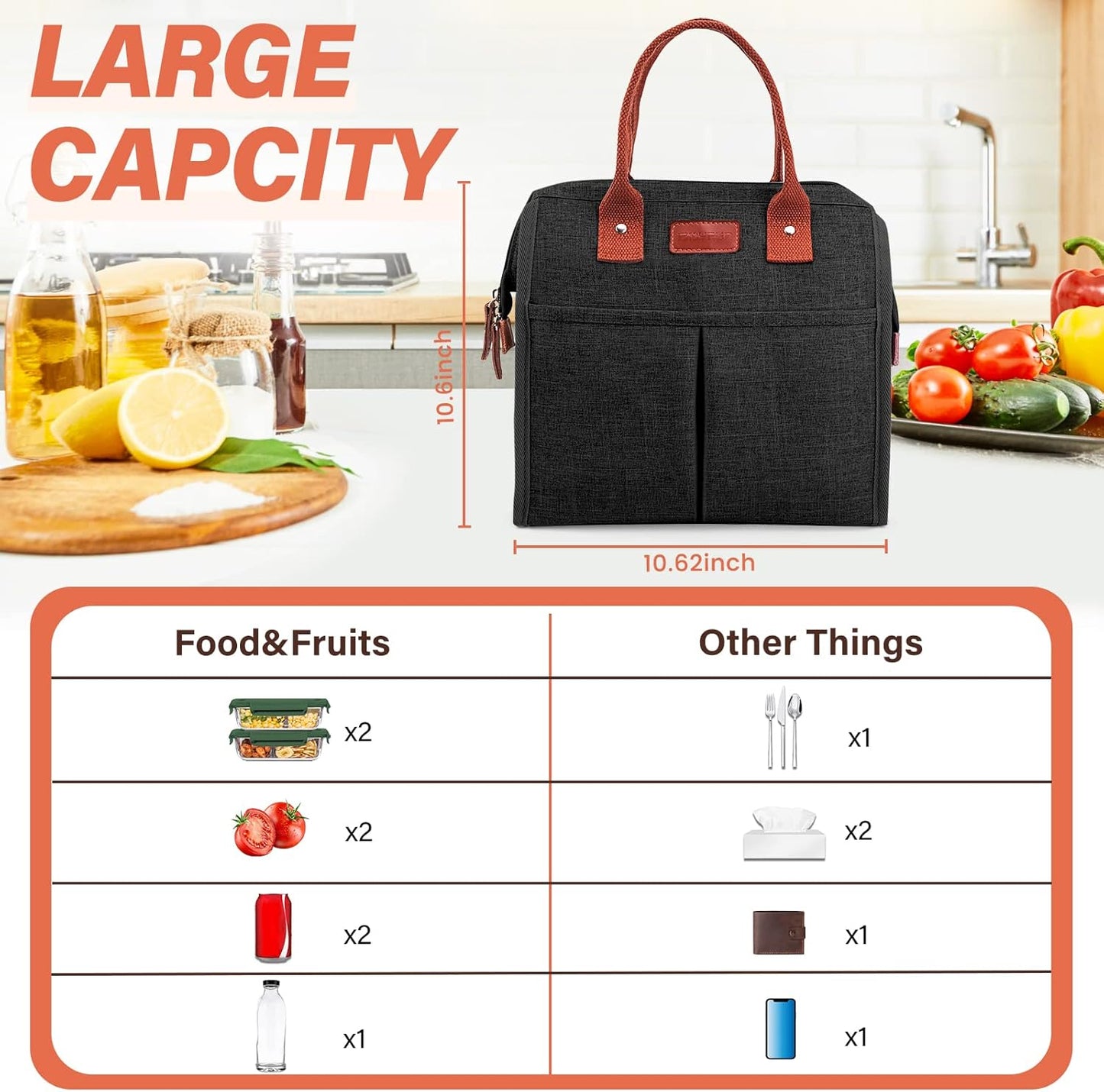 Lunch Bag for Women & Men, Insulated Lunch Box Cooler Tote Bags, Adult Reusable Lunch Boxes with Water Resistant for Work, Travel and Picnic (Grey)
