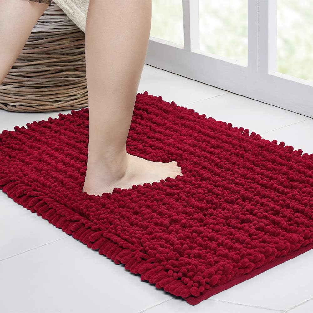 Walensee Bathroom Rug Non Slip Bath Mat (24x17 Inch Blush) Water Absorbent Super Soft Shaggy Chenille Machine Washable Dry Extra Thick Perfect Absorbant Best Small Plush Carpet for Shower Floor