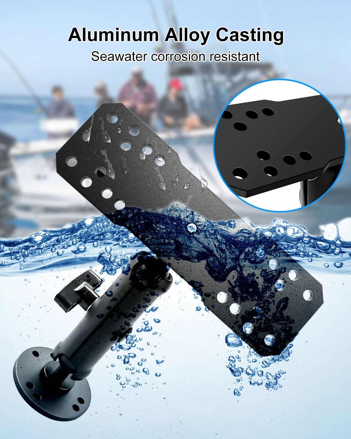 Aluminum Fish Finder Mount Compatible with Garmin Lowrance Humminbird, 5.9In Adjustable Medium Arm with 1.5In C Size Ball, Depth Finder Holder with Universal AMPS for Marine-Grade Boat Kayak