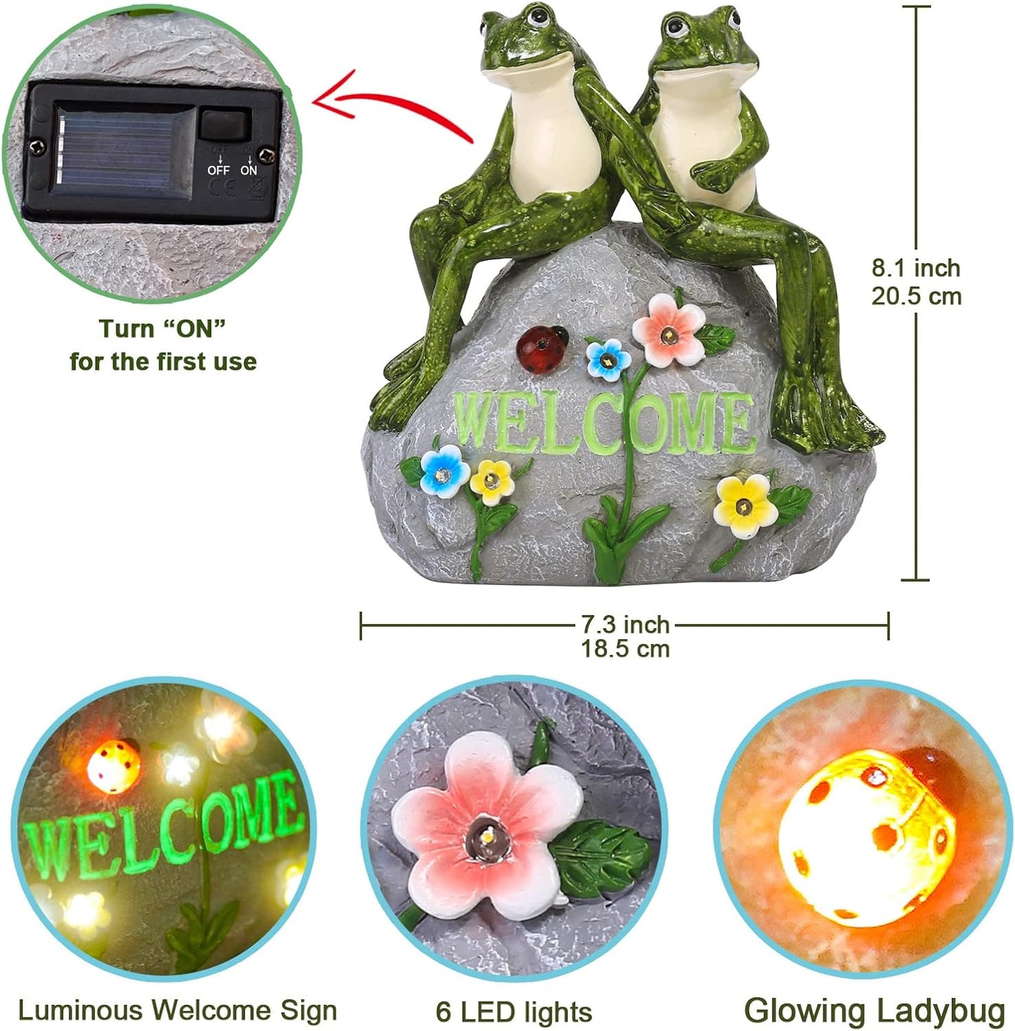 Nacome Solar Frog Riding Turtle for Garden Decor - Outdoor Statues for Patio,Yard,Balcony Ornament,Turtle Gifts for Women/Mom/Grandma,Mom's Best Gift