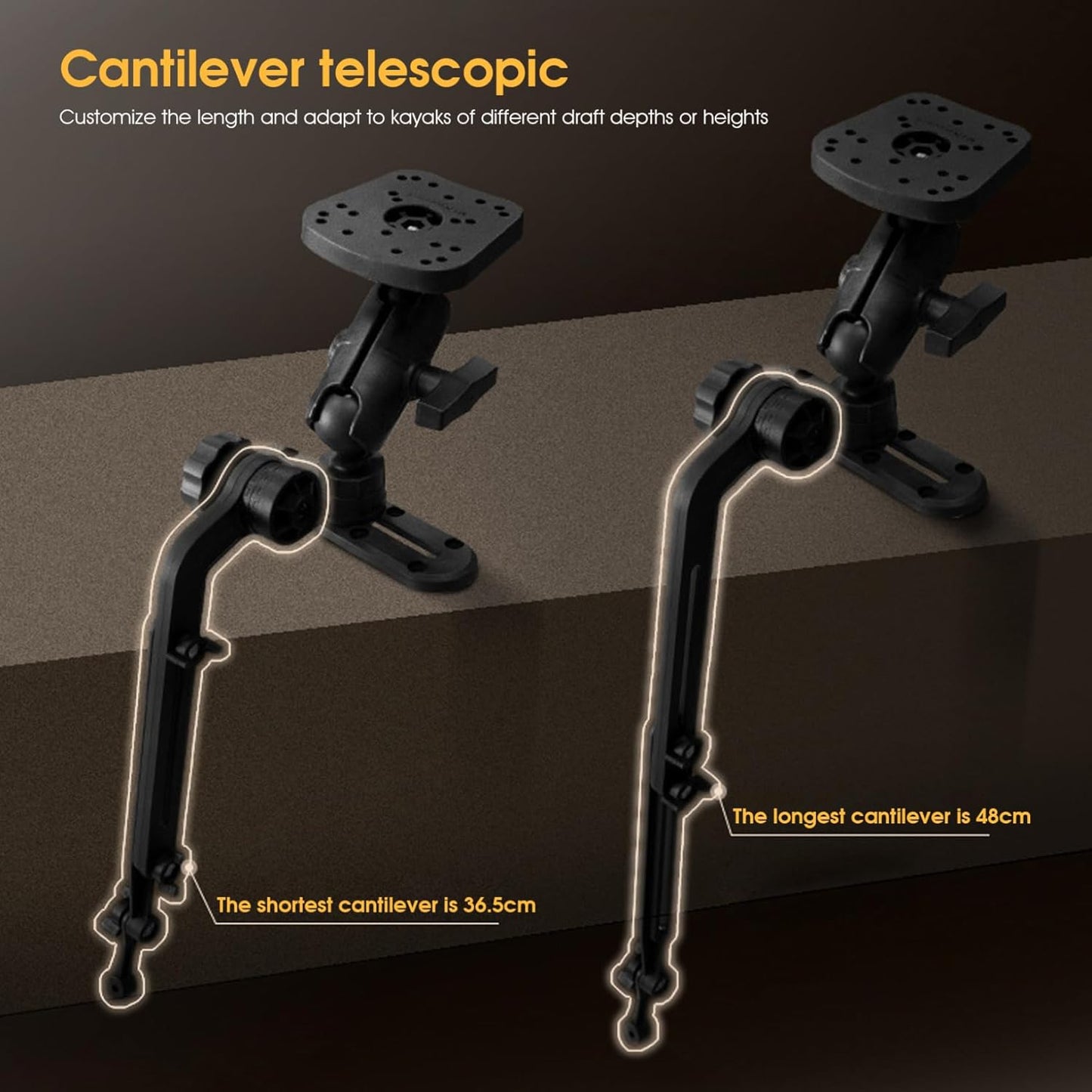 Kayak Fish Finder Mount 360° Adjustable 1.5" Ball Kayak Transducer Mount with Expandable Suspension Arm Fish Finder Transducer Portable