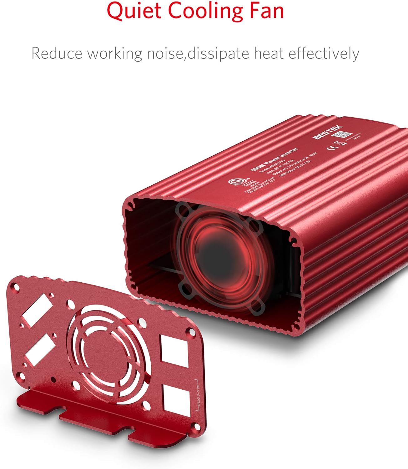 BESTEK 500W Power Inverter DC 12V to 110V AC Converter with Alligator Battery Clamp 4.8A Dual USB Car Charger ETL Listed