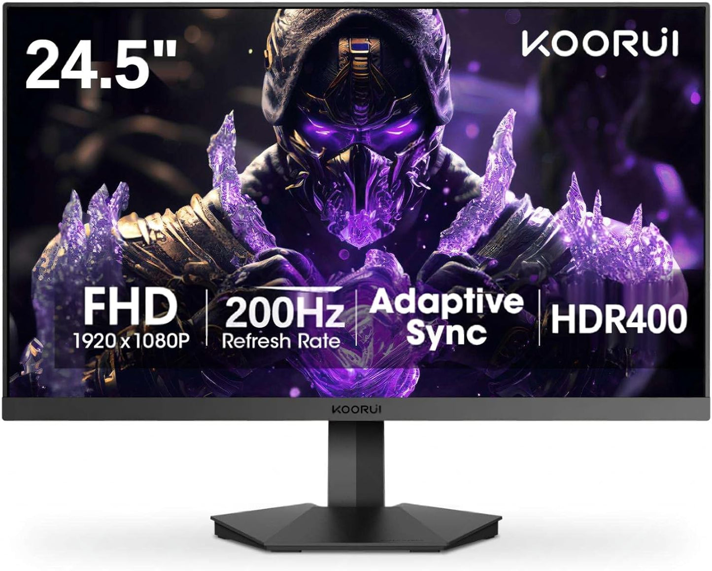 KOORUI Monitor 27 inch QHD 2K Fast IPS Gaming Monitor, 200Hz 1ms, HDR400,95% DCI-P3,Adaptive Sync,Tilt Pivot Swivel Vertical Height Adjustable,HDMI 2.0 &DP 1.4 Ports, G2722P, Black