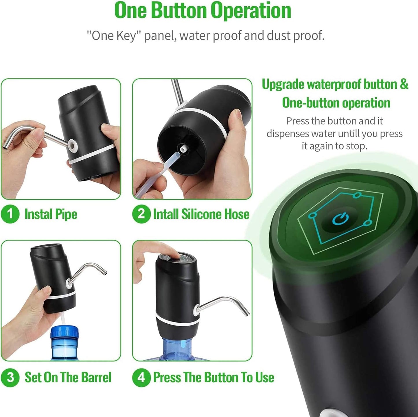 5 Gallon Electric Drinking Portable Water Dispenser, Universal USB Charging Water Bottle Pump for 2-5 Gallon with 2 Silicone