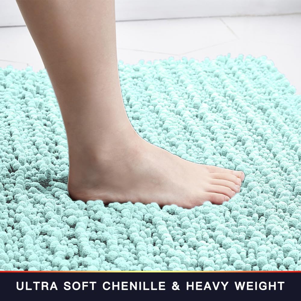 Walensee Bathroom Rug Non Slip Bath Mat (24x17 Inch Blush) Water Absorbent Super Soft Shaggy Chenille Machine Washable Dry Extra Thick Perfect Absorbant Best Small Plush Carpet for Shower Floor