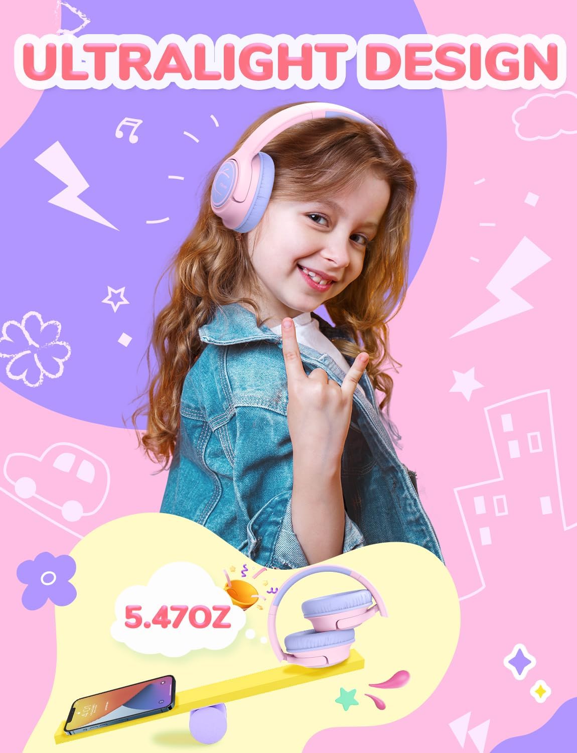iClever Kids Headphones with Cord, 85dBA Safe Volume Wired Headphones for Kids, Stereo Sound Foldable Adjustable, 3.5mm Jack, Over Ear for School/Boys/Girls/iPad/Tablet/Travel, Blue