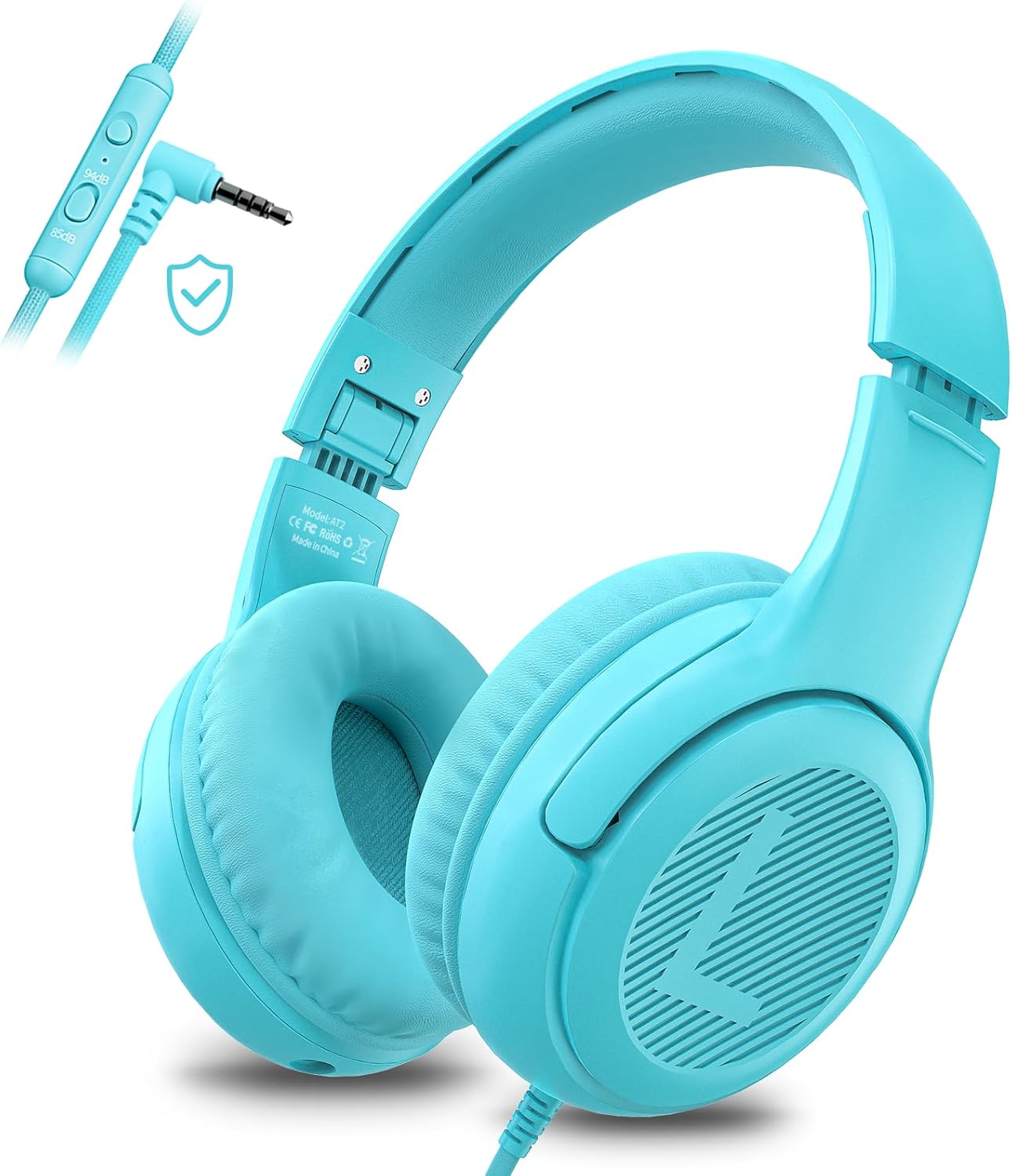 awatrue Kids Headphones with Microphone, Wired Headphones for Kids 85/94dB Safe Volume Limit, Over Ear Headsets, Boys Girls Childrens Headphones for School/Travel/Fire Tablet/BlueOrange