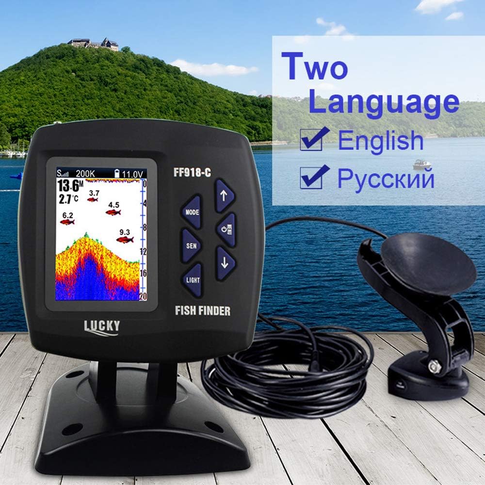 FF918-C100DS Color Screen Wired Fish Finder Dual Frequency 328ft/100m Water Depth Boat Fish Finder ZDHF