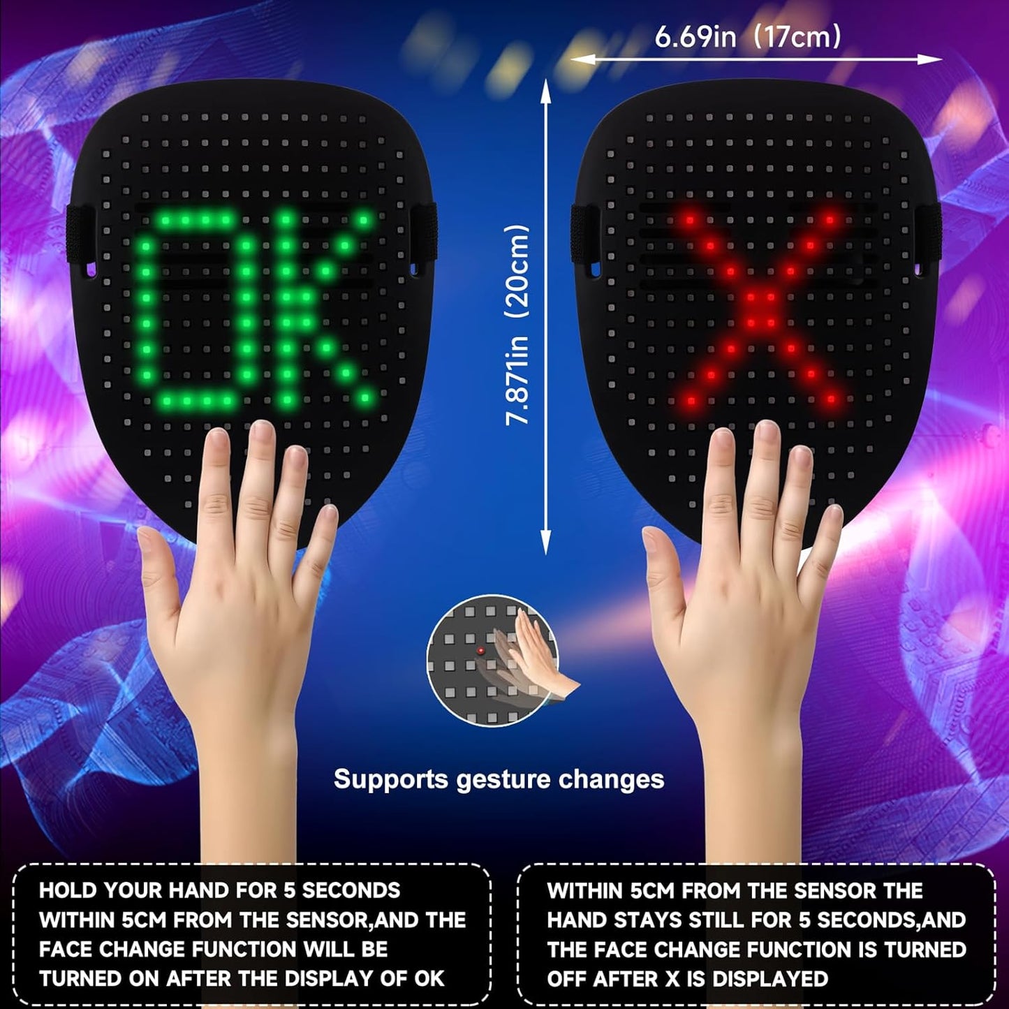 Funle Led Mask Smart Cool Light Up Rave Digital Electric Glow DJ Mask Face Transforming Halloween Costume Mask for Kid Adult