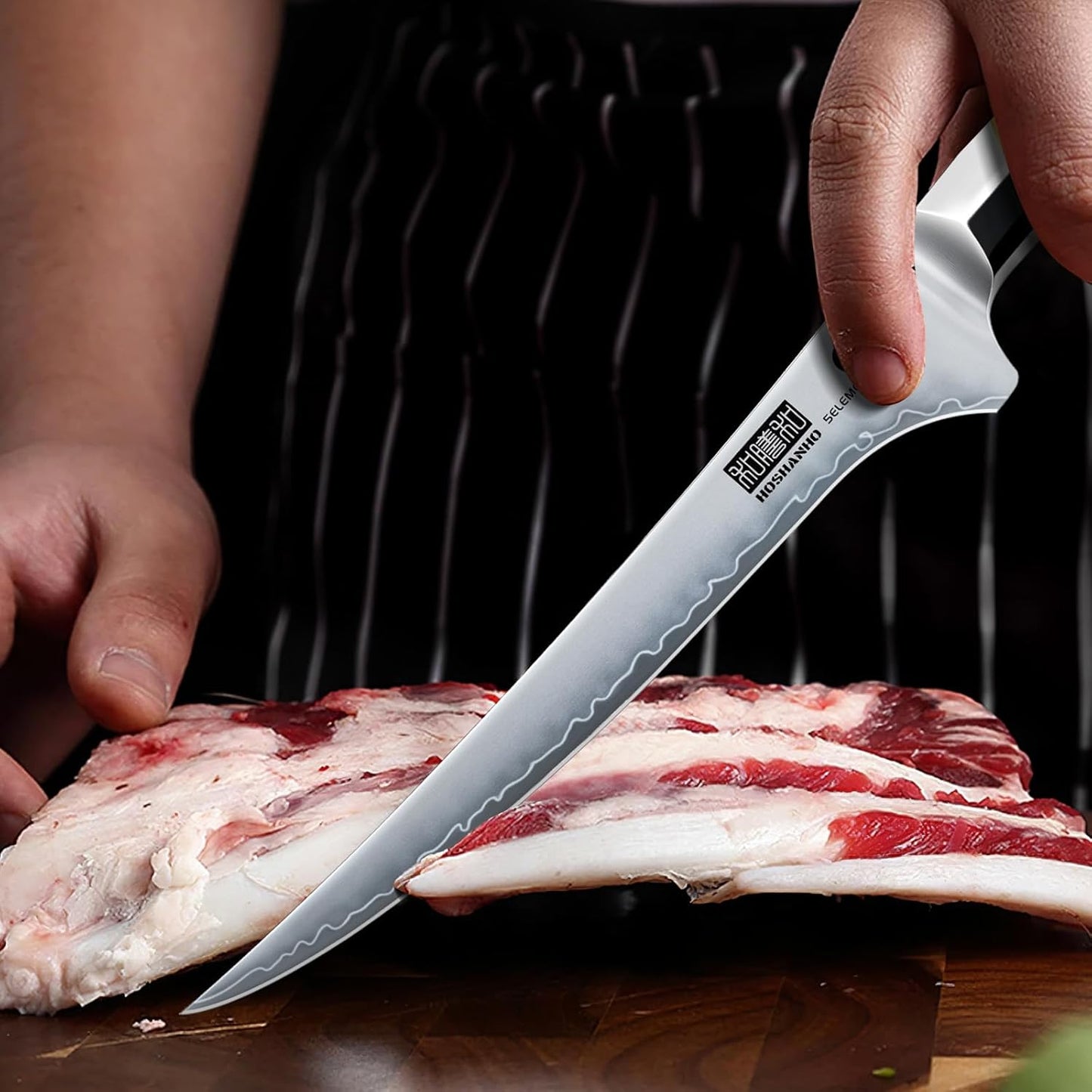 HOSHANHO Fillet Knife 7 Inch, Professional Japanese Super Steel Boning Knife for Meat Chicken Cutting, Japanese Fish Fillet Knife with Ergonomic Red Sandal Wooden Handle