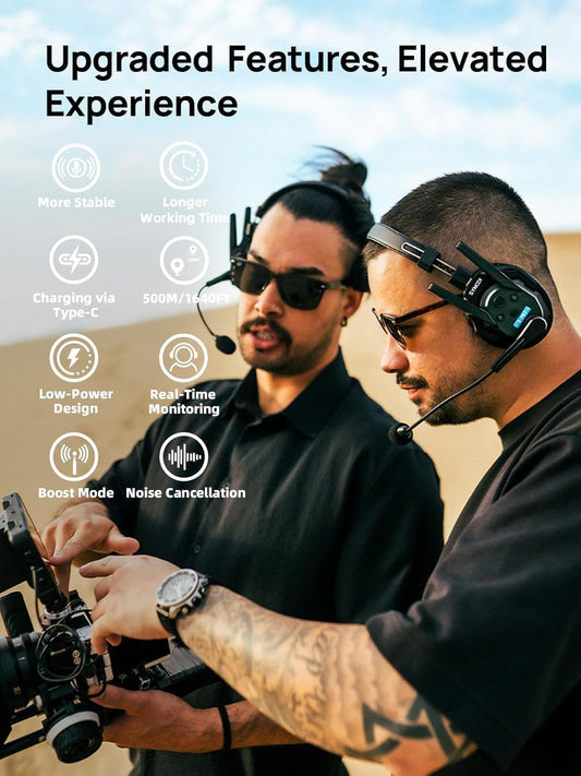 SYNCO XTALK XPRO2 Wireless Intercom Headset System, 2 Person 2.4GHz Wireless Communication Headset Full Duplex 500m/1640ft 24H with Noise Reduction 3.5mm Monitoring for Film Production Teamwork - PuriLite