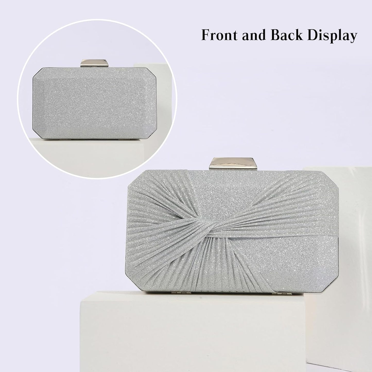 CORIOS Pleated Evening Bag Sparkly Sequin Clutch Bag for Women Sparkly Handbag Bridal Wedding Purse Elegant Crossbody Bag